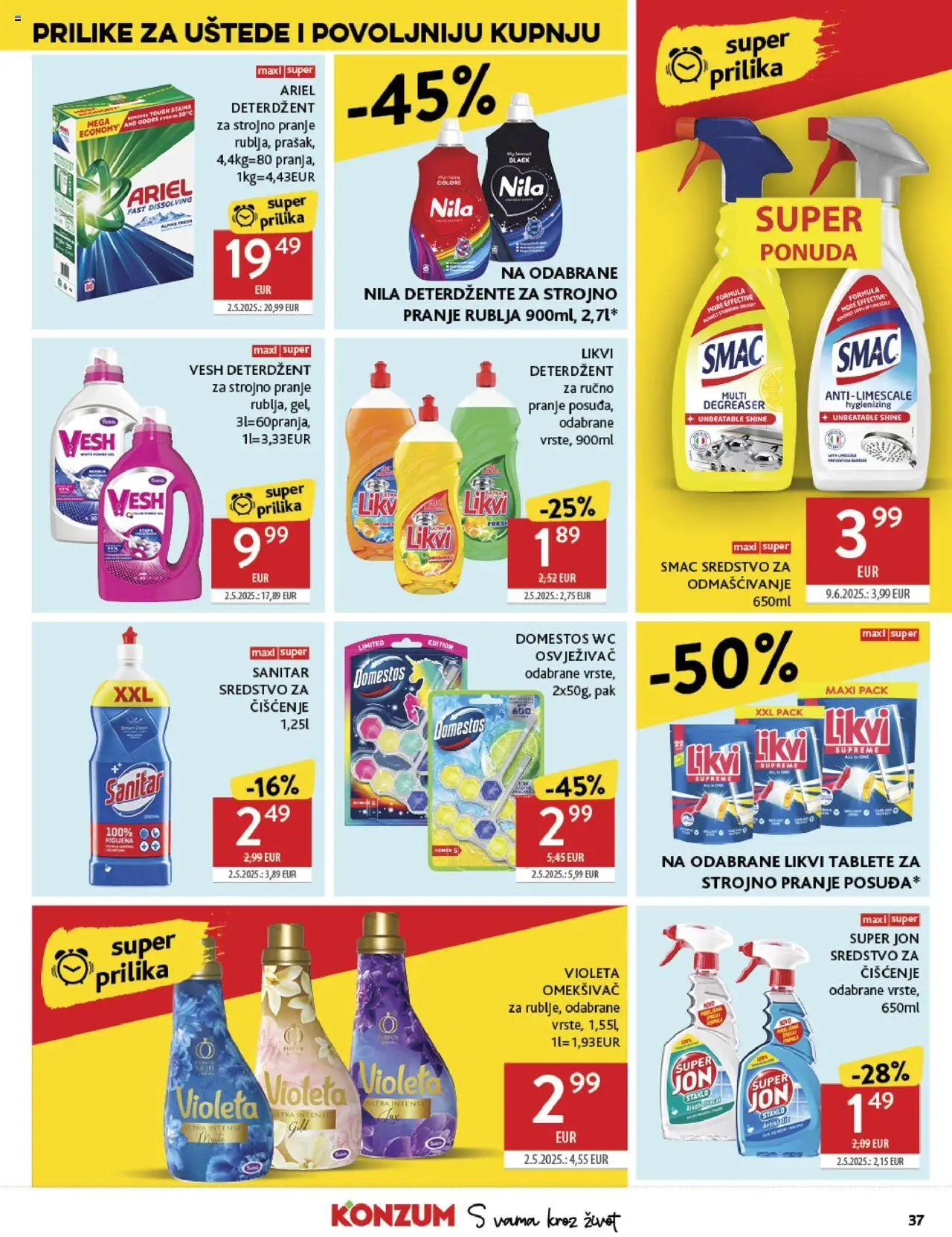 Konzum katalog | vrijedi od 10.09.2025 | Stranica: 37 | Proizvodi: Omekšivač, Deterdžent, Nila, Ariel