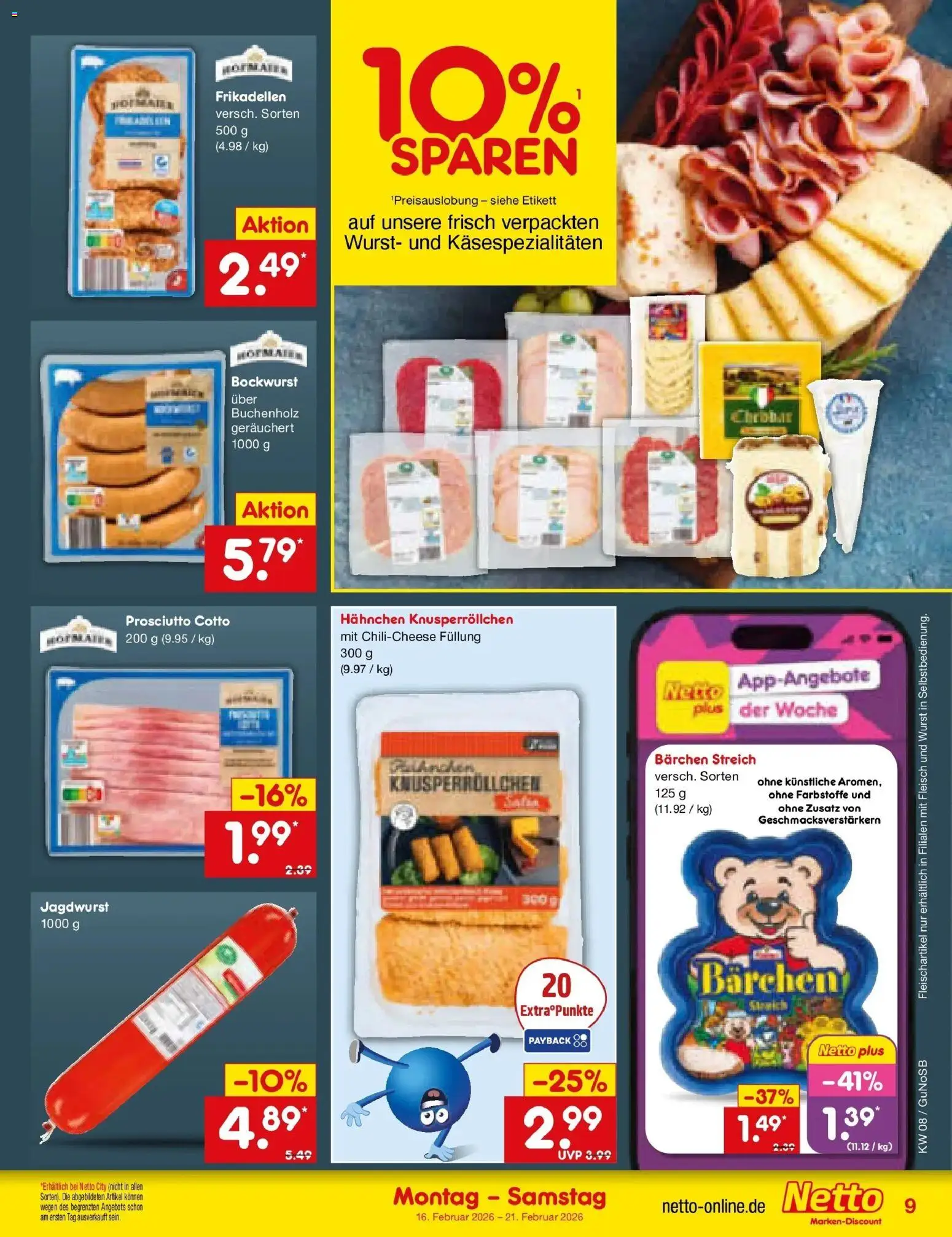 Netto Marken-Discount prospekt Machern	 – gültig ab 16.02.2026 | Seite: 9 | Produkte: Bockwurst, Hahnchen, Wurst, Fleisch