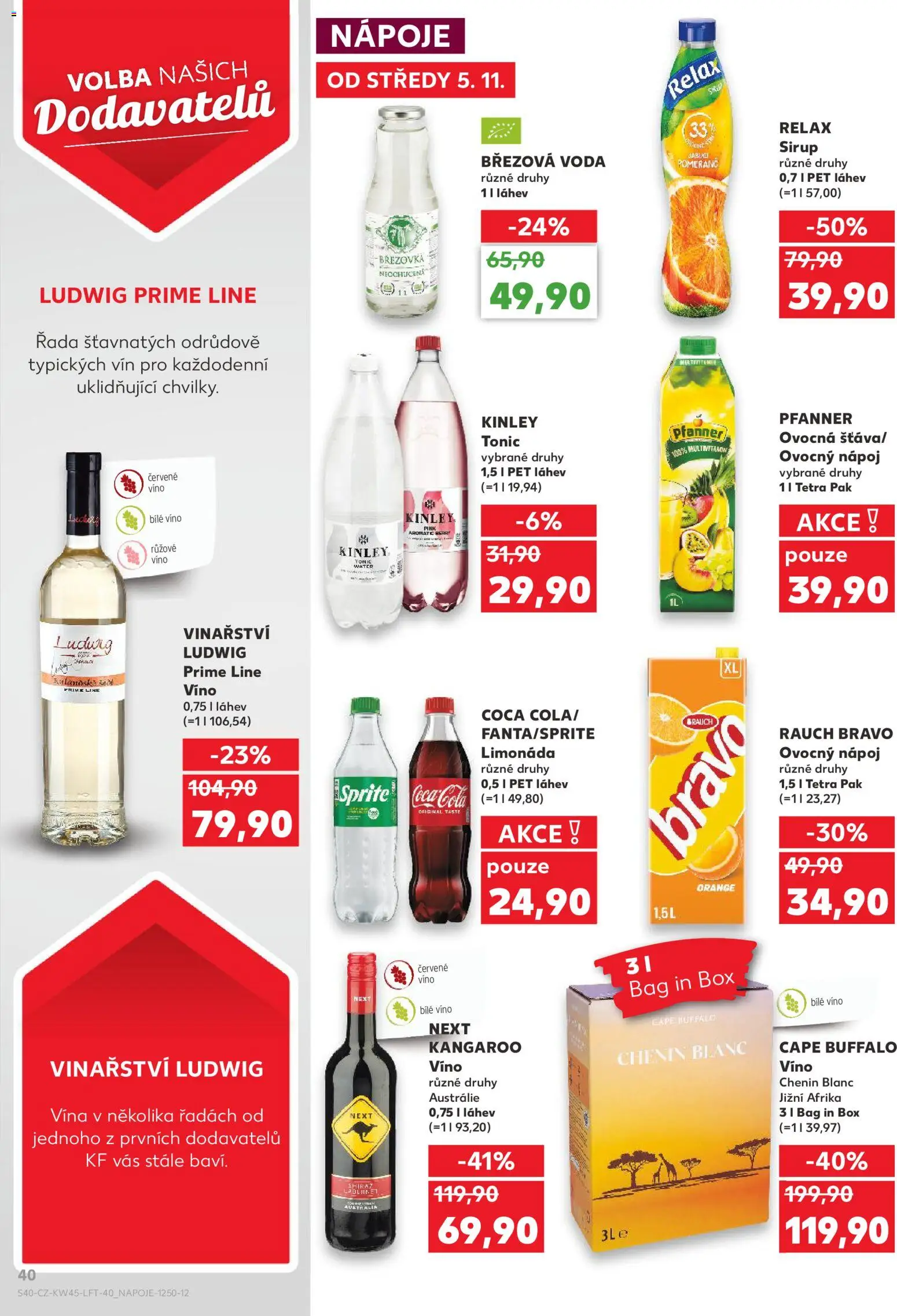 Kaufland leták - Kolín od 05.11.2025 | Strana: 40 | Produkty: Voda, Limonáda, Červené víno, Sirup