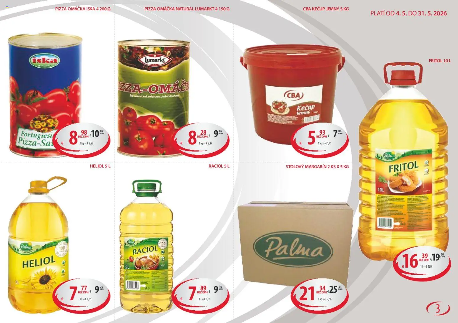 Nové CBA Komfos akcie – leták je platný od 04.05.2026 | Strana: 3 | Produkty: Pizza, Kečup, Omáčka