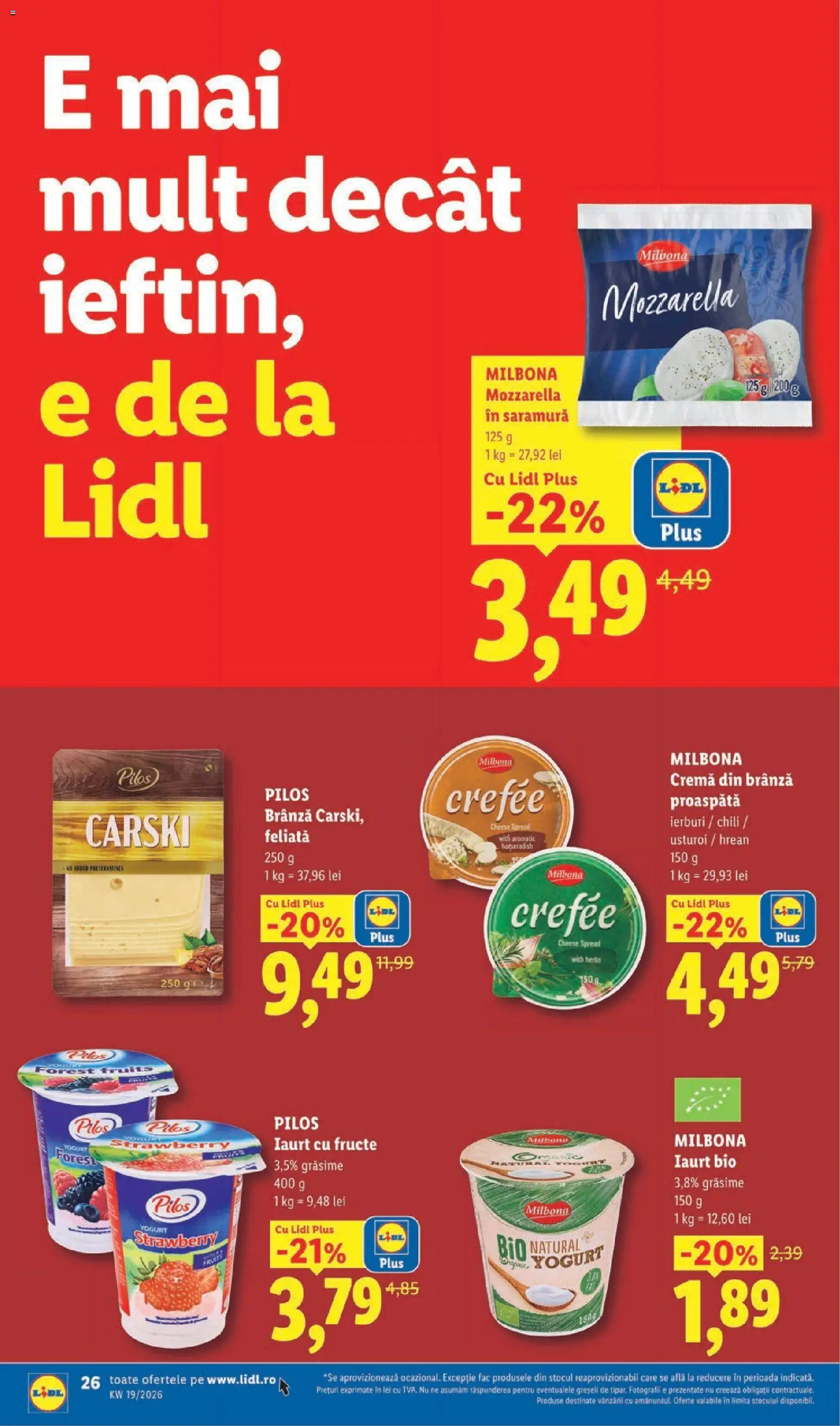 Noul catalog Lidl – valabil de la 04.05.2026 | Pagină: 26 | Produse: Toplar, Mozzarella, Iaurt, Fructe