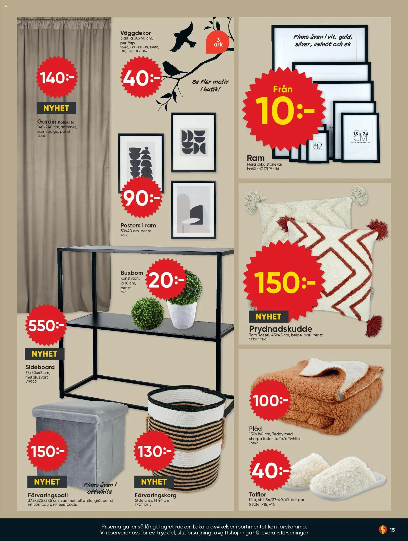 Dollar Store reklamblad aktuell från 27.10.2025 | Sida: 15 | Produkter: Prydnadskudde, Pläd, Gardin, Tofflor