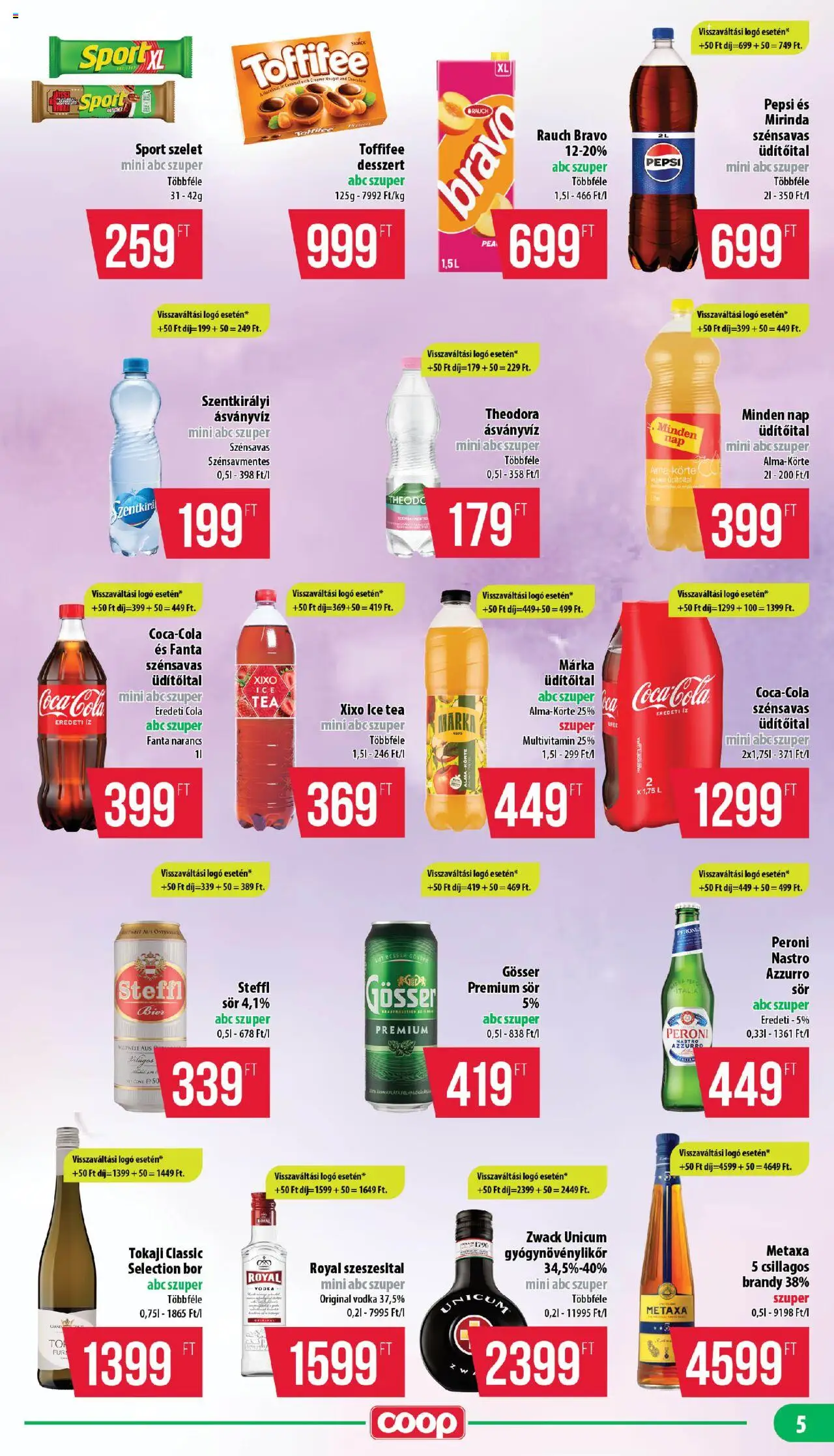 COOP akciós ujság - amely érvényes a következő dátumtól: 16.10.2025 | Oldal: 5 | Termékek: Cola, Steffl, Toffifee, Narancs