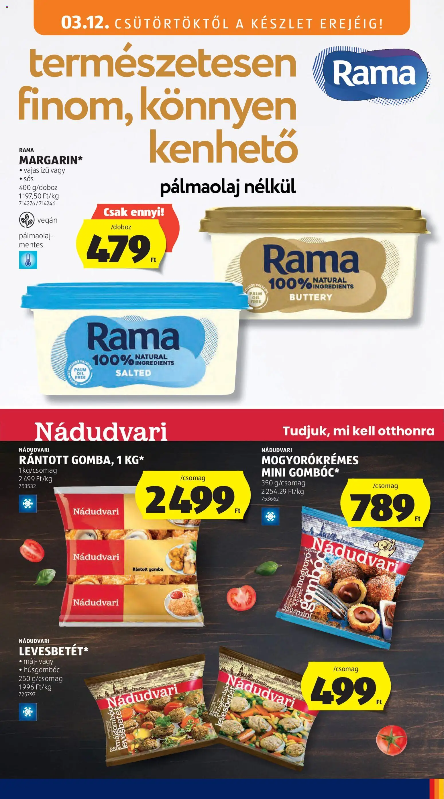 Aldi akciós ujság - amely érvényes a következő dátumtól: 12.03.2026 | Oldal: 35 | Termékek: Rama, Gomba, Vegán