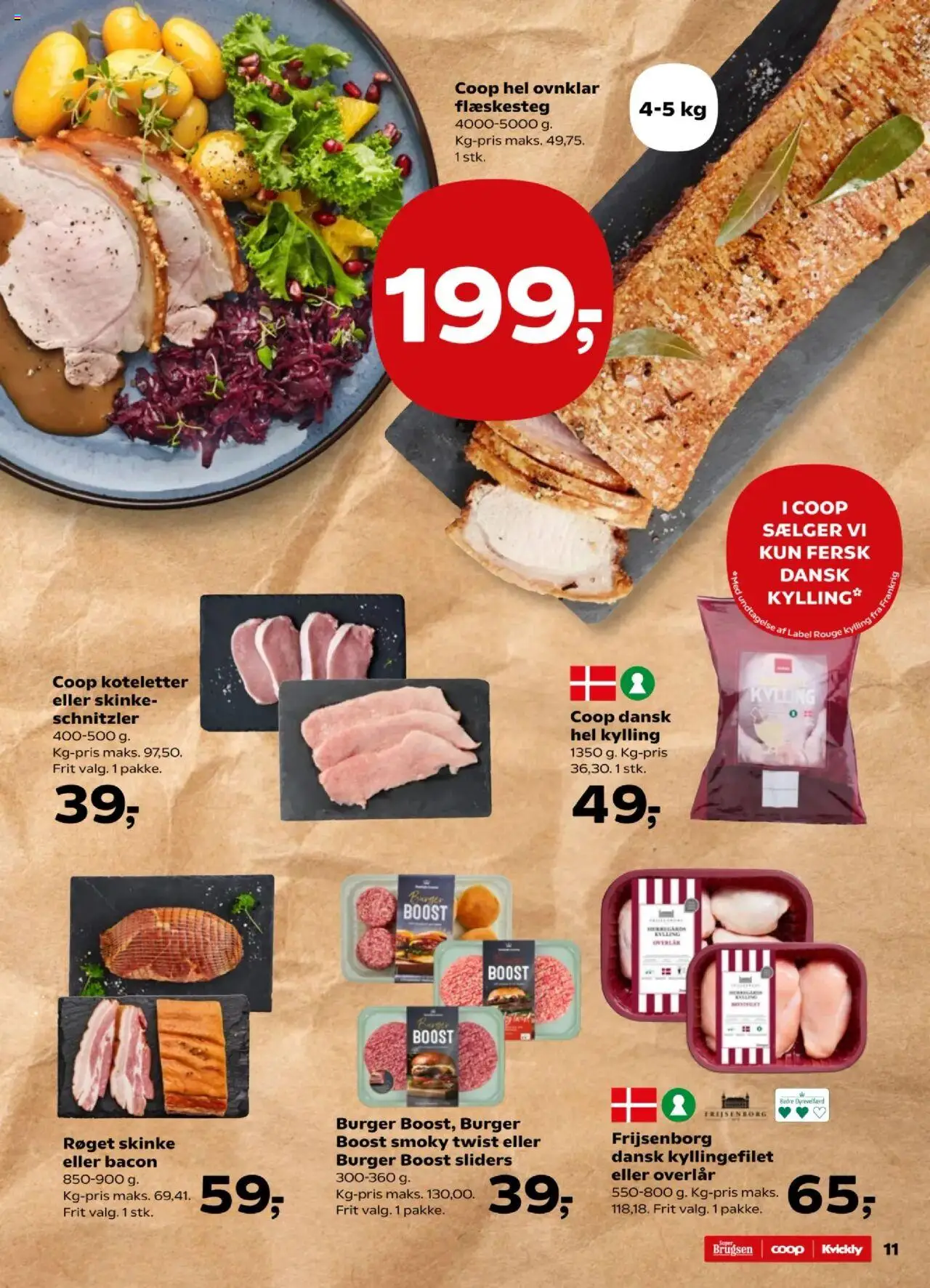 Super Brugsen tilbudsavis – gyldig fra 12.09.2025 | Side: 11 | Produkter: Koteletter, Schnitzler, Flæskesteg, Bacon