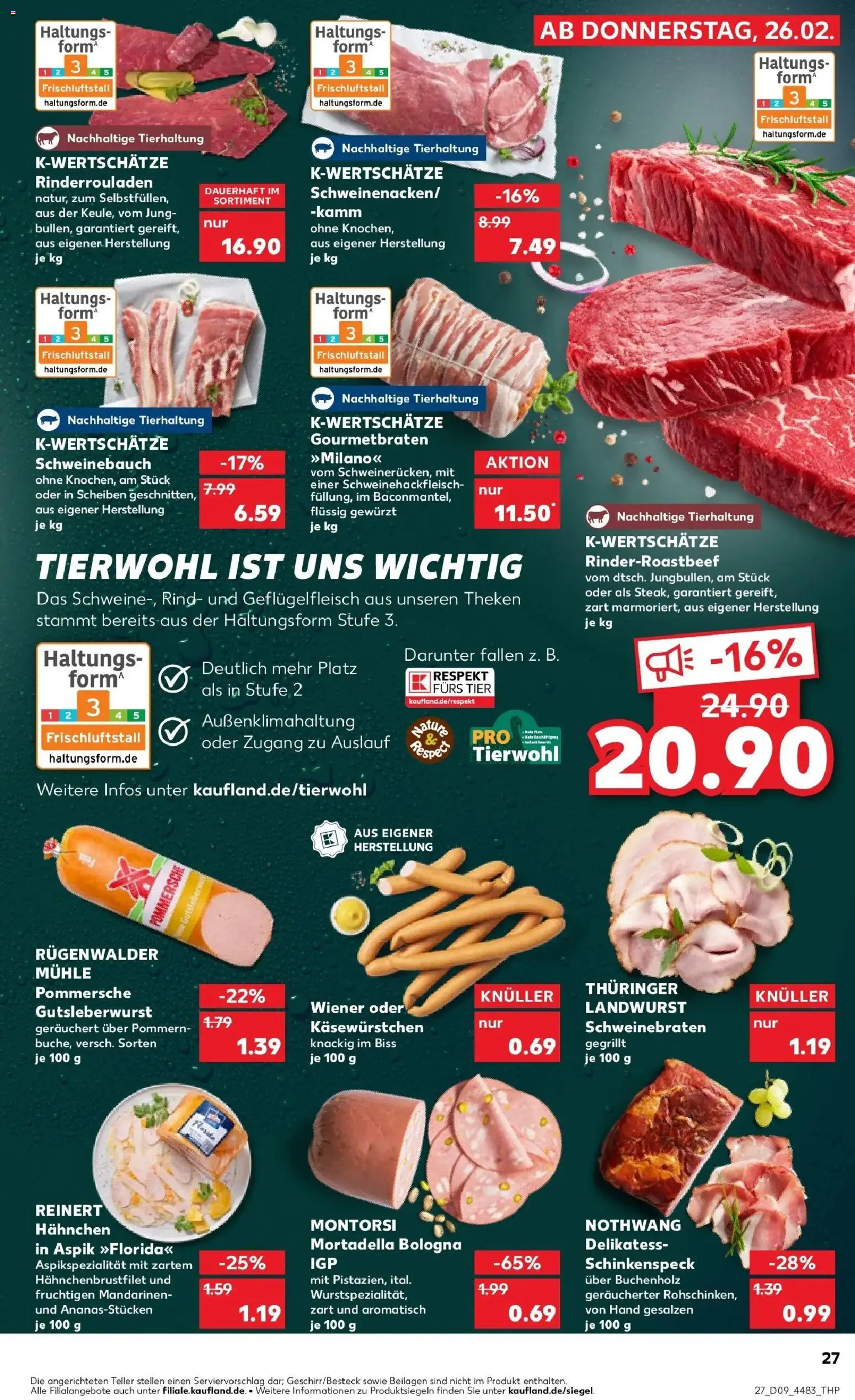 Kaufland prospekt Krefeld	 – gültig ab 26.02.2026 | Seite: 27 | Produkte: Rinderrouladen, Mühle, Hahnchen, Schweinebauch