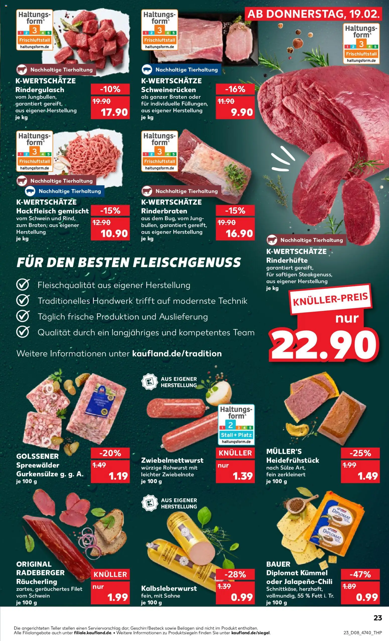 Kaufland prospekt Hannover	 – gültig ab 19.02.2026 | Seite: 23 | Produkte: Rinderbraten, Schweinerucken, Sahne, Hackfleisch