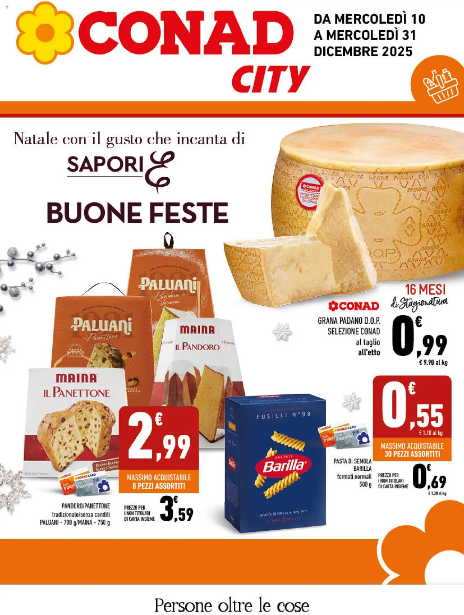 Volantino Conad del 10.12.2025 | Pagina: 1 | Prodotti: Pasta, Panettone, Fusilli, Grana Padano