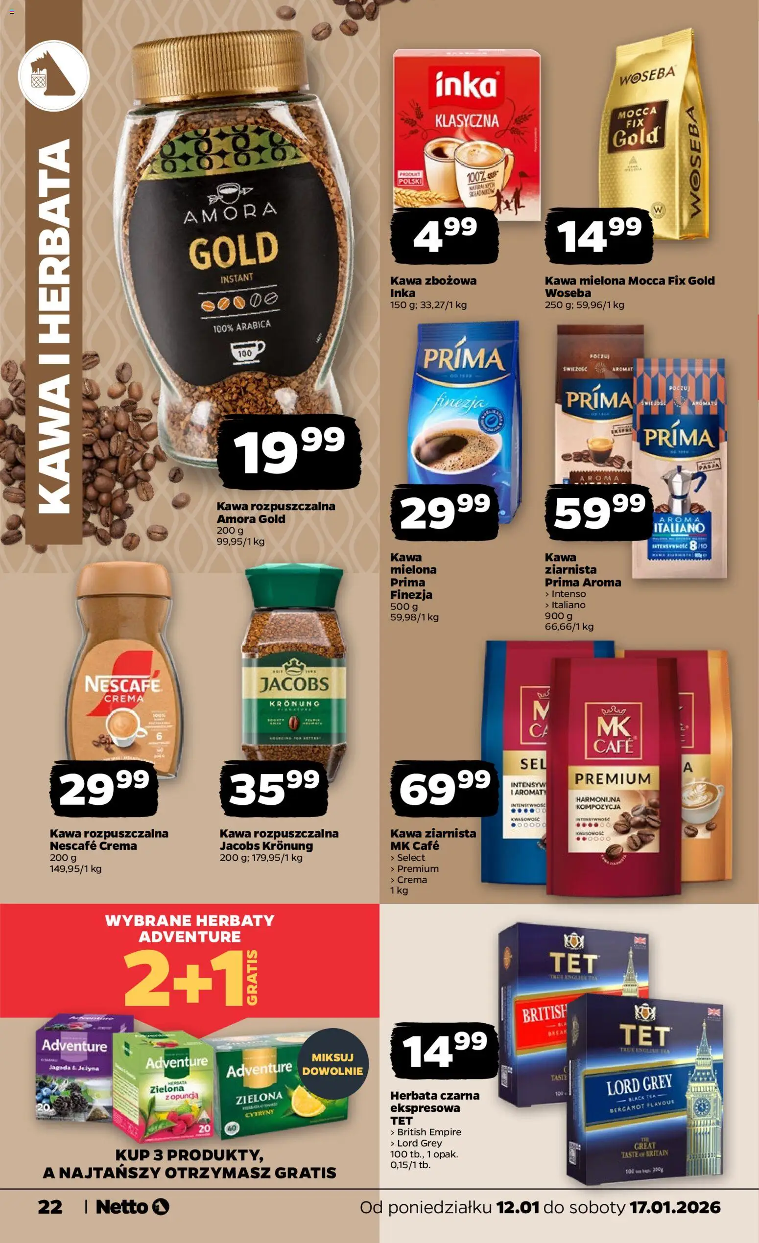 Netto gazetka - Spożywcza od 12.01.2026 | Strona: 22 | Produkty: Nescafe, Kawa ziarnista, Cytryny, Herbata