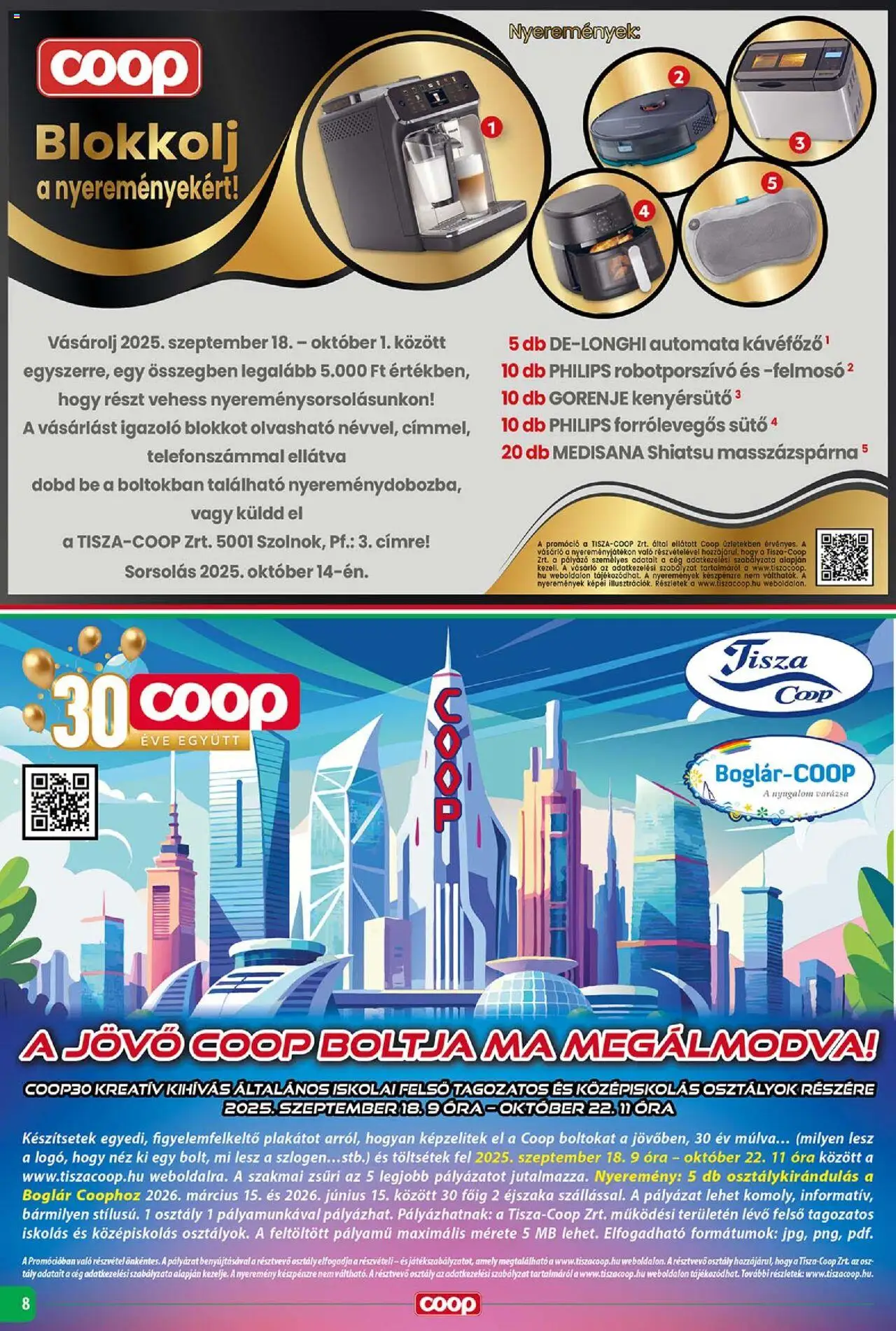COOP akciós ujság - amely érvényes a következő dátumtól: 18.09.2025 | Oldal: 8 | Termékek: Felmosó, Sütő, Robotporszívó, Óra