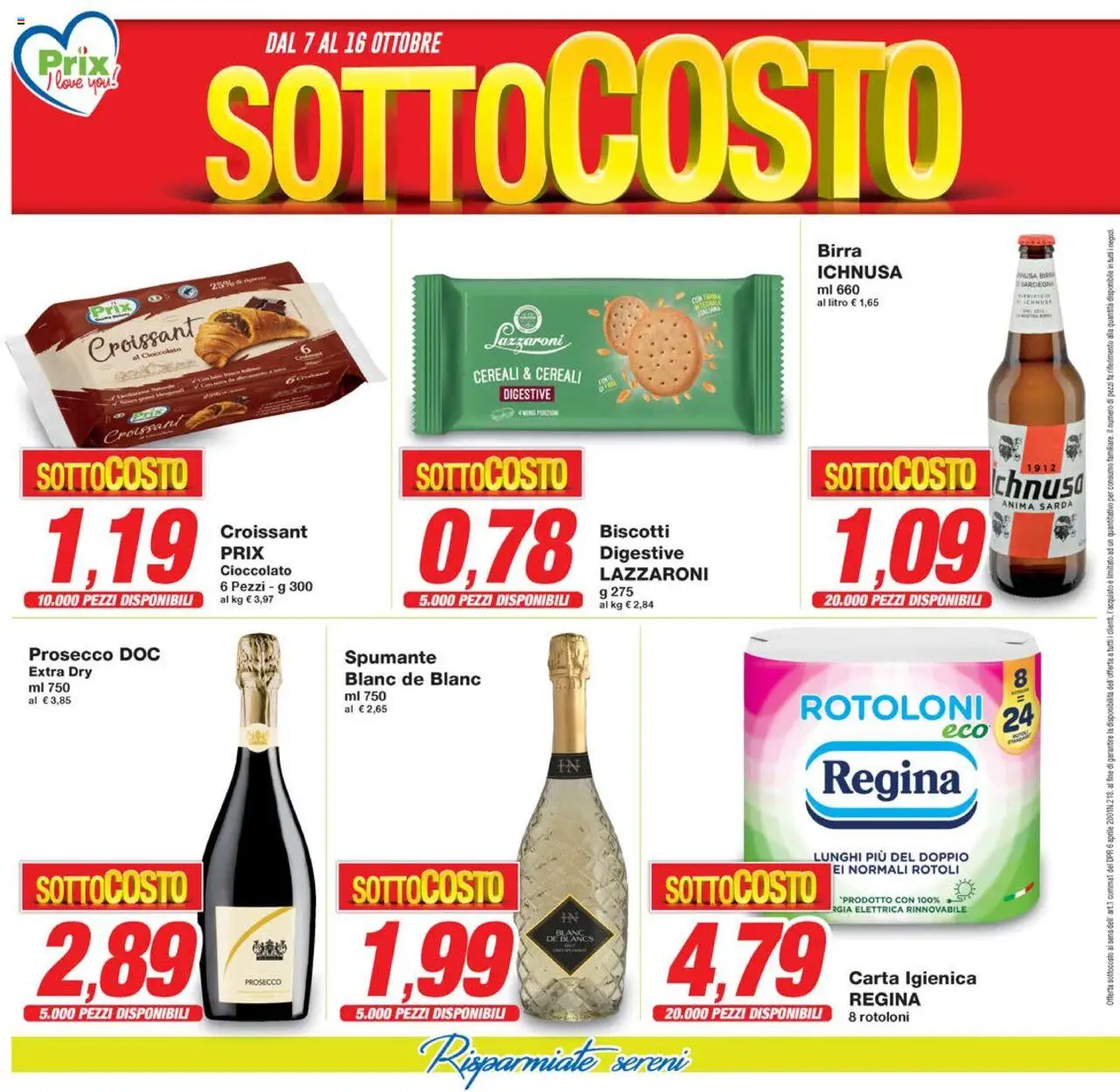 Volantino Prix del 07.10.2025 | Pagina: 4 | Prodotti: Carta igienica, Birra, Biscotti, Croissant