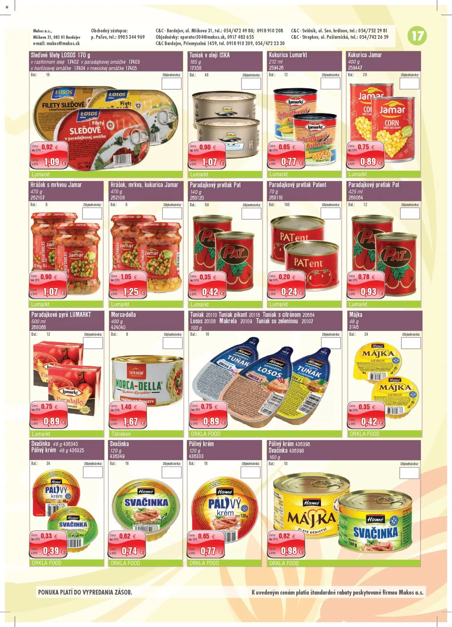 Nové Makos akcie – leták je platný od 06.04.2026 | Strana: 17 | Produkty: Tuniak, Paradajky, Hrášok, Krém