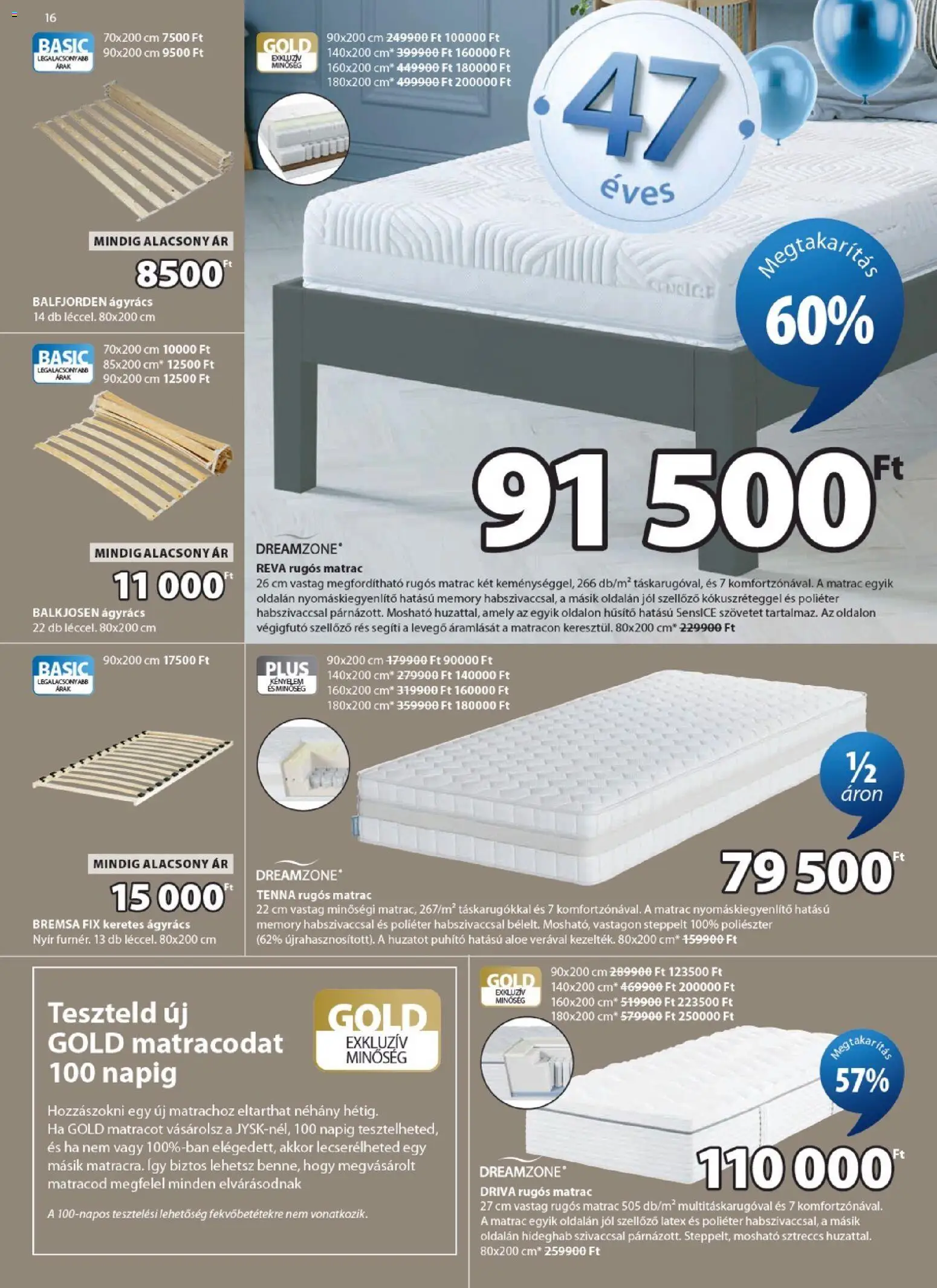 JYSK akciós ujság - amely érvényes a következő dátumtól: 29.04.2026 | Oldal: 16 | Termékek: Matrac, Ágyrács