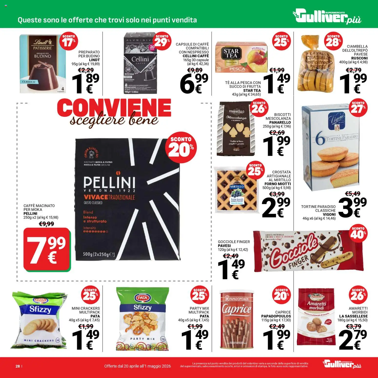 Volantino Gulliver del 20.04.2026 | Pagina: 28 | Prodotti: Cioccolato, Biscotti, Crackers, Budino