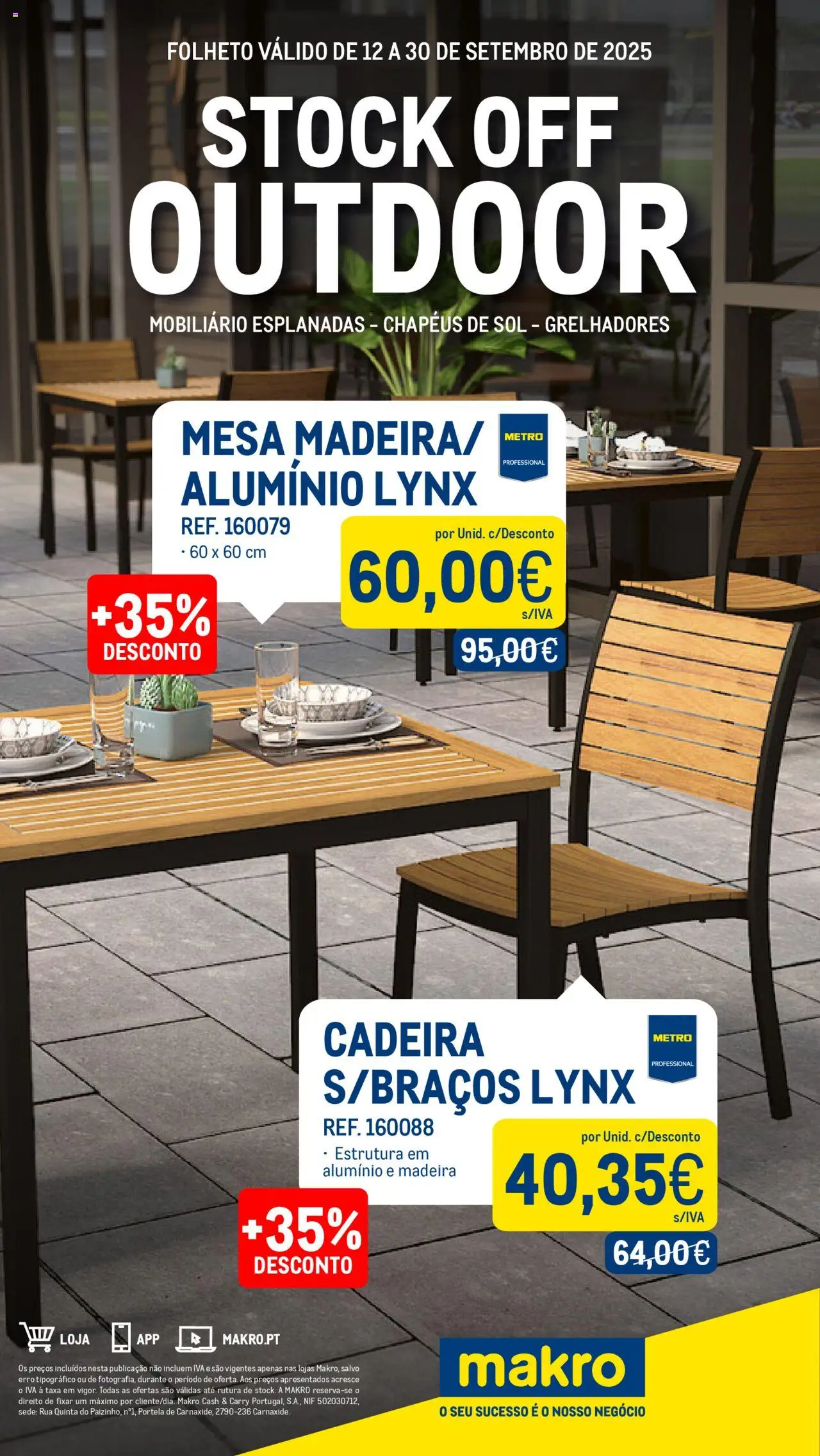 Makro - Stock off outdoor │ válido de 12.09.2025 | Página: 1 | Produtos: Mesa, Cadeira