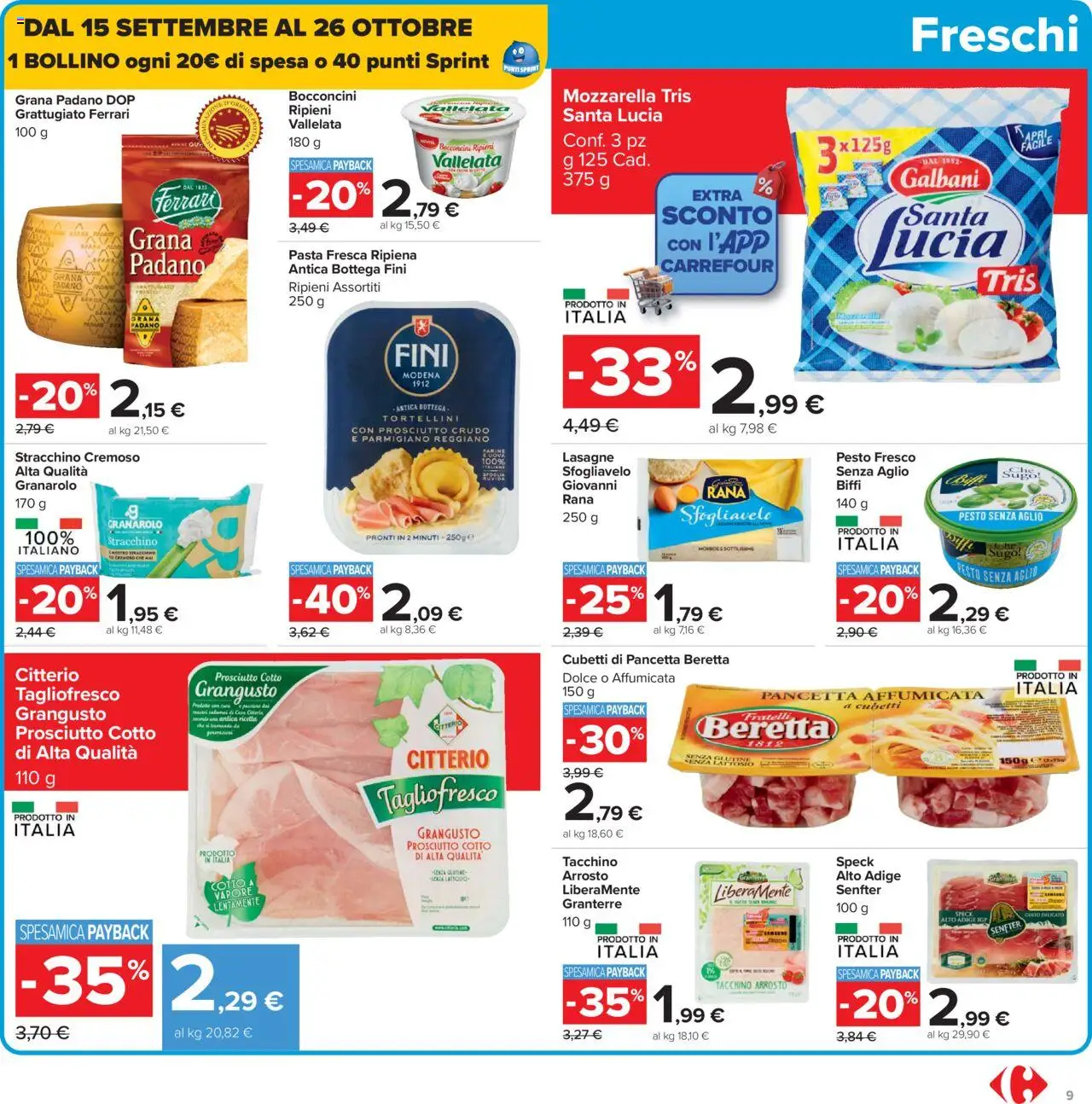 Volantino Carrefour del 15.09.2025 | Pagina: 9 | Prodotti: Arrosto, Prosciutto Crudo, Prosciutto Cotto, Uova