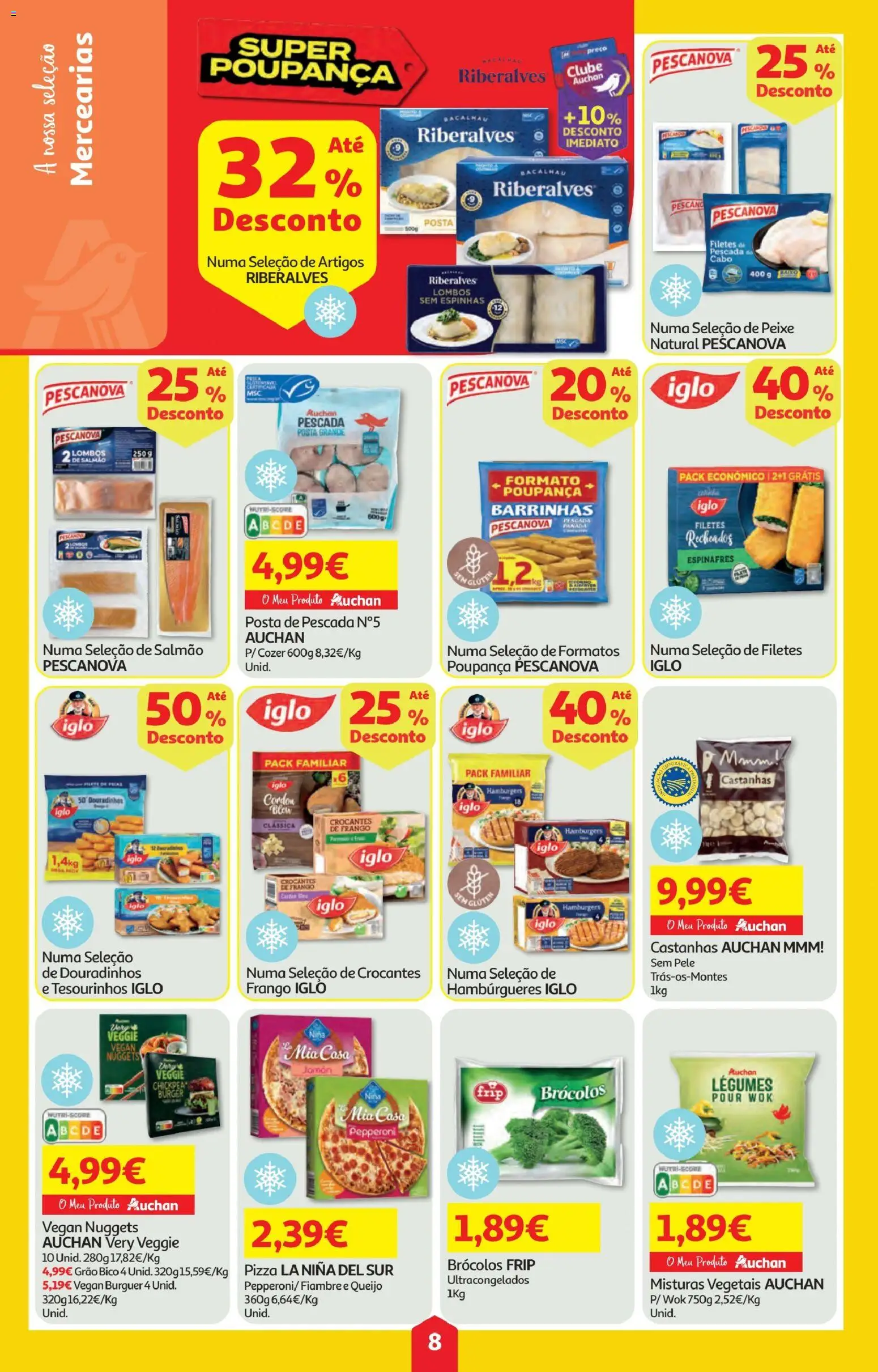 Minipreço folheto │ válido de 06.11.2025 | Página: 8 | Produtos: Cabo, Espinafres, Peixe, Nuggets
