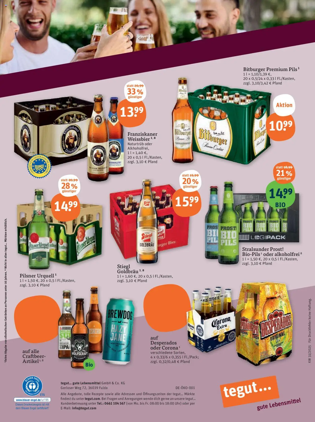 Tegut Prospekt - gültig ab dem 28.07.2025 | Seite: 28 | Produkte: Bitburger, Franziskaner, Pils, Uhr