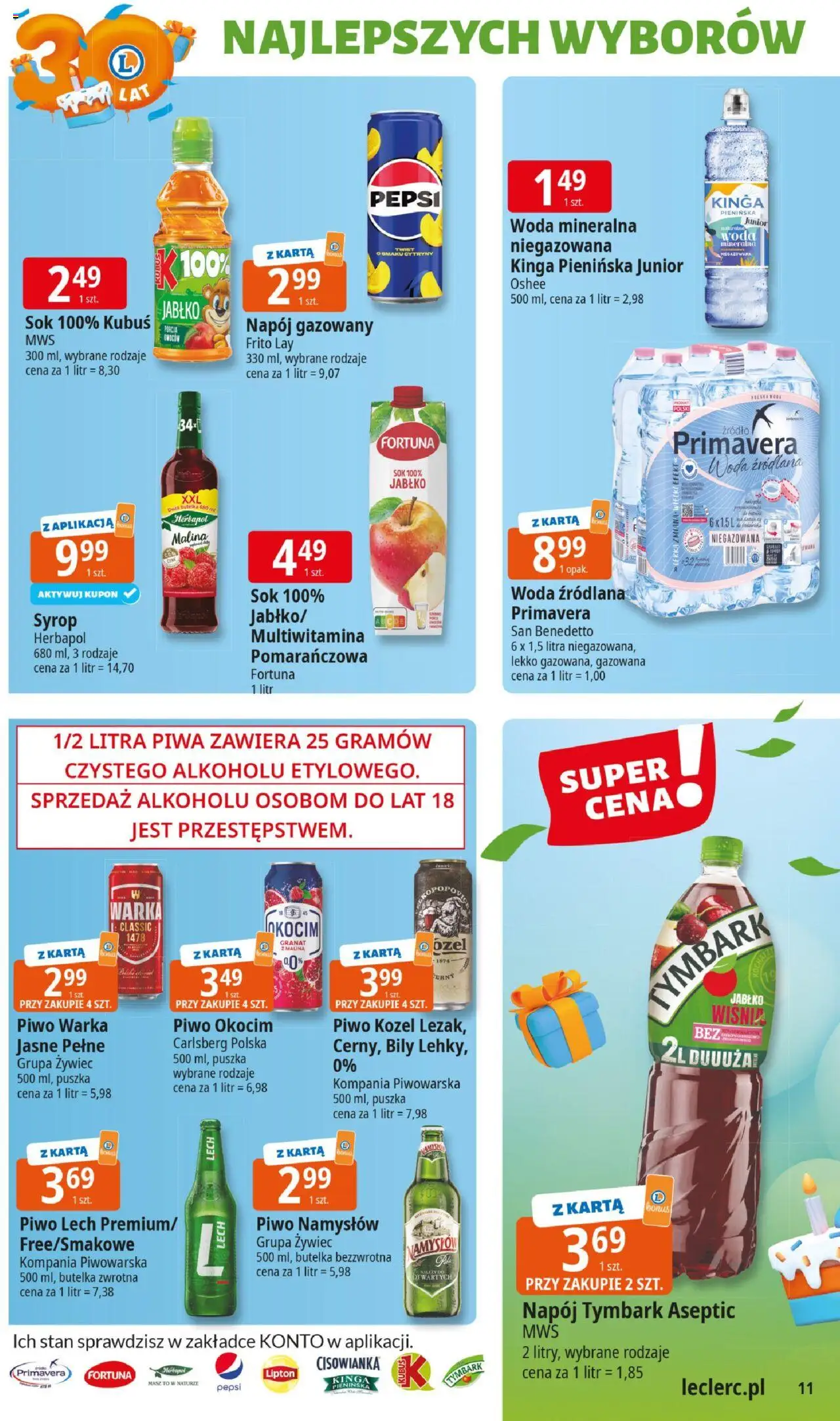 E.Leclerc Gazetka - Elbląg 30 lat od 02.06.2025 | Strona: 11 | Produkty: Karta, Pepsi, Piwo Warka, Piwo Namysłów