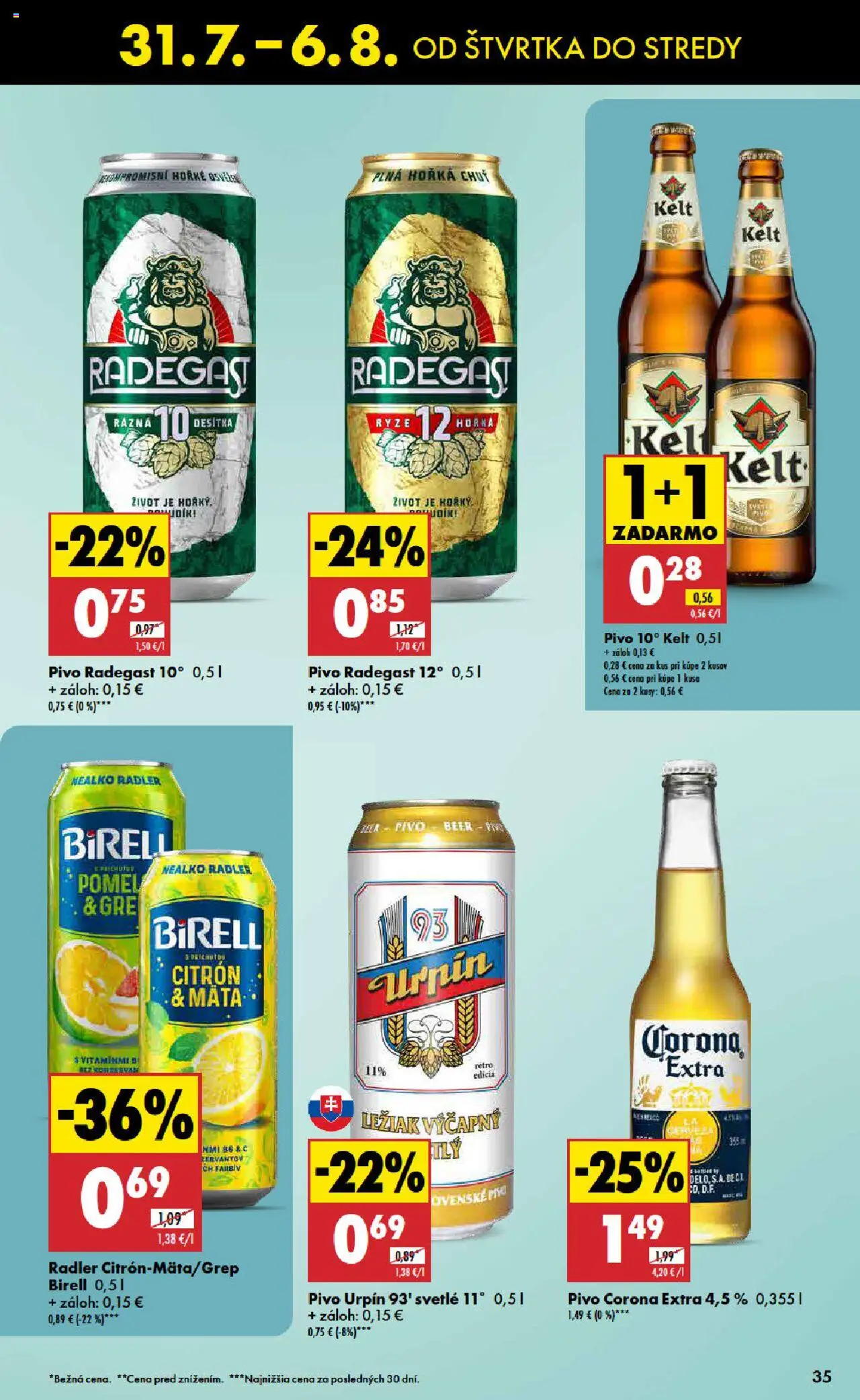 Biedronka leták │ platný od 31.07.2025 | Strana: 35 | Produkty: Pivo, Birell, Radegast, Radler