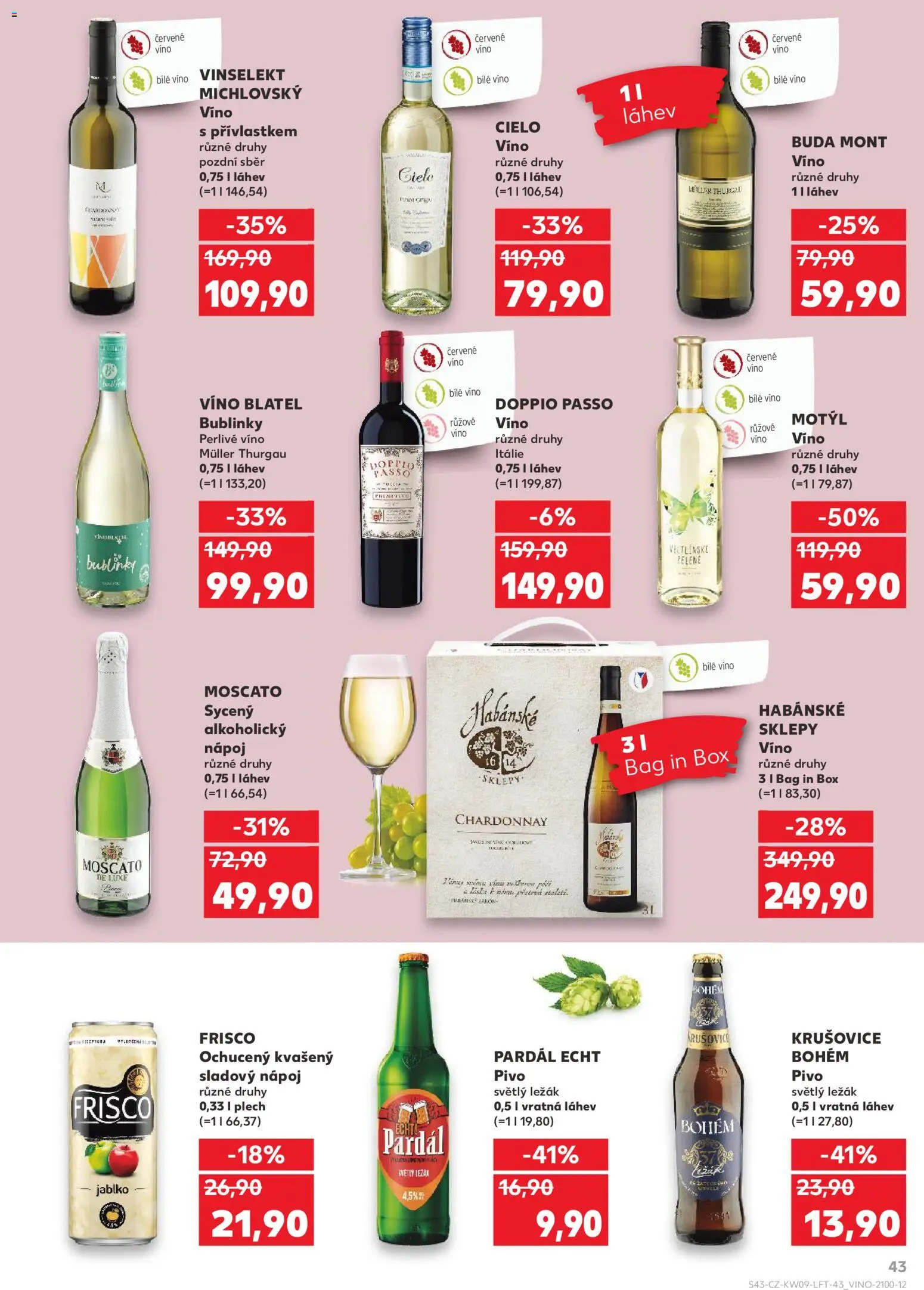 Kaufland leták - Plzeň od 25.02.2026 | Strana: 43 | Produkty: Pivo, Moscato, Červené víno, Víno Motýl