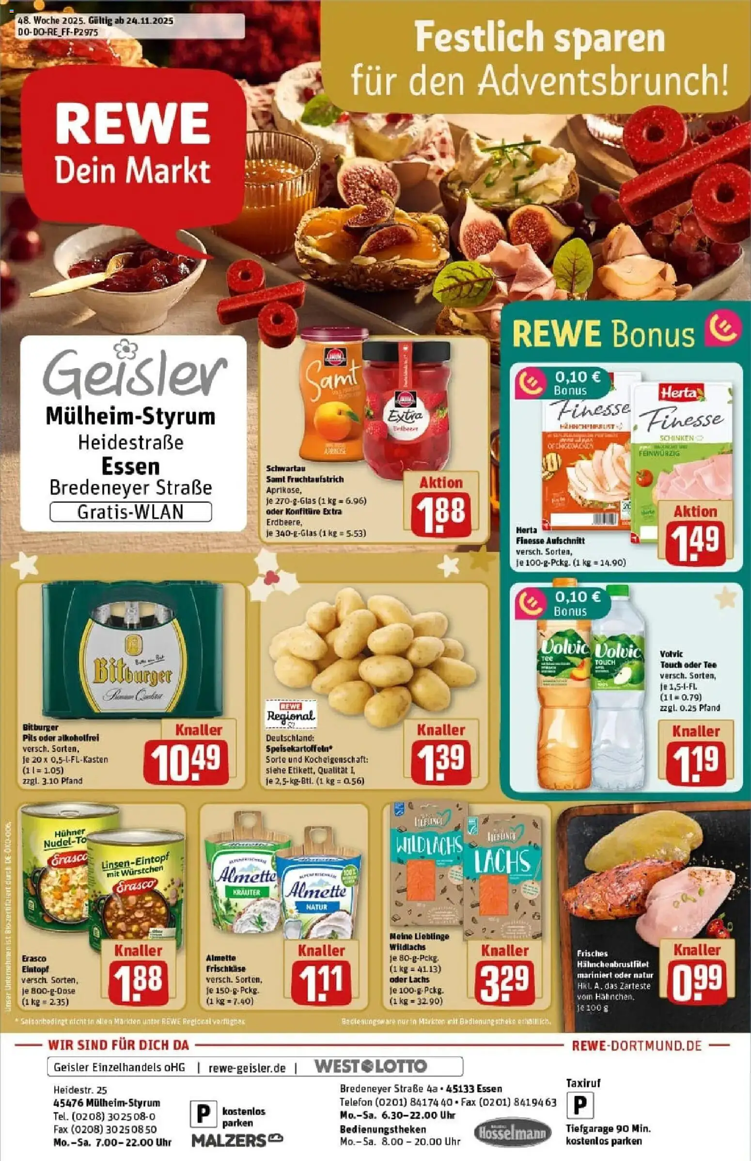 Rewe prospekt Essen	 – gültig ab 23.11.2025 | Seite: 1 | Produkte: Pils, Volvic touch, Lachs, Frischkase