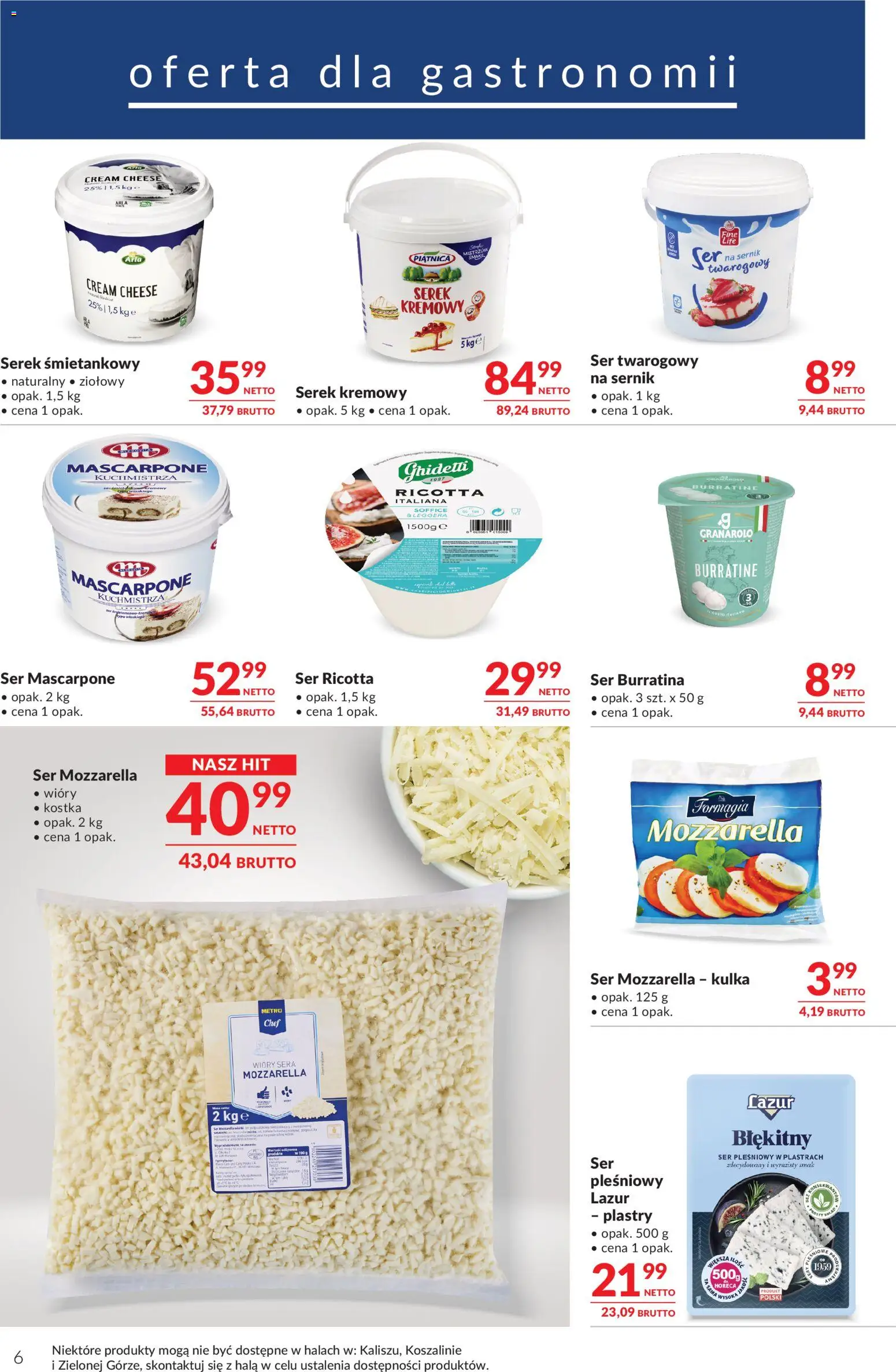 Makro Gazetka - Oferta dla gastronomii od 27.12.2025 | Strona: 6 | Produkty: Ser pleśniowy, Serek, Ser mascarpone, Mozzarella