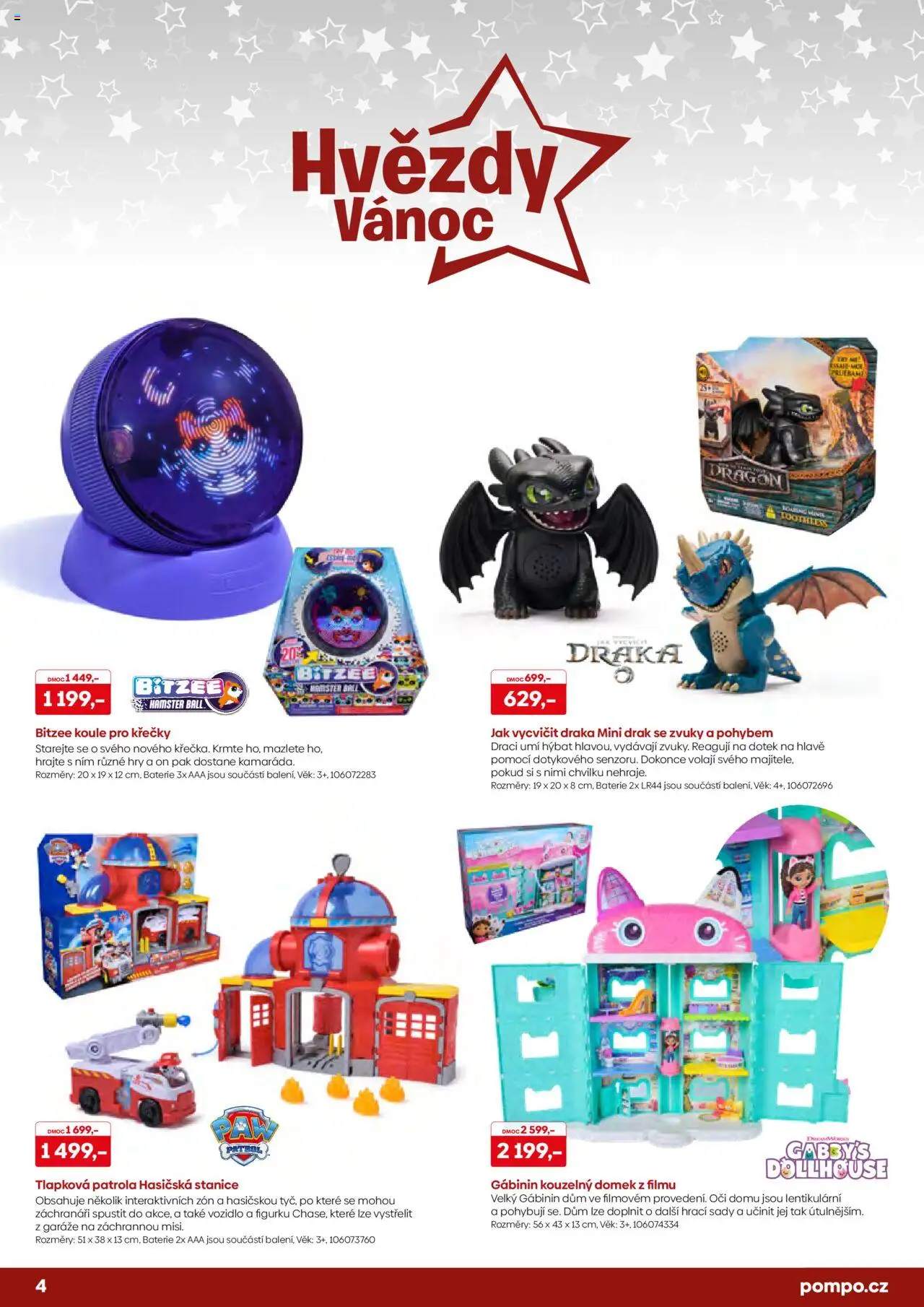 POMPO katalog Vánoce 2025 od 16.10.2025 | Strana: 4 | Produkty: Tlapková patrola, Gabby's Dollhouse, Baterie