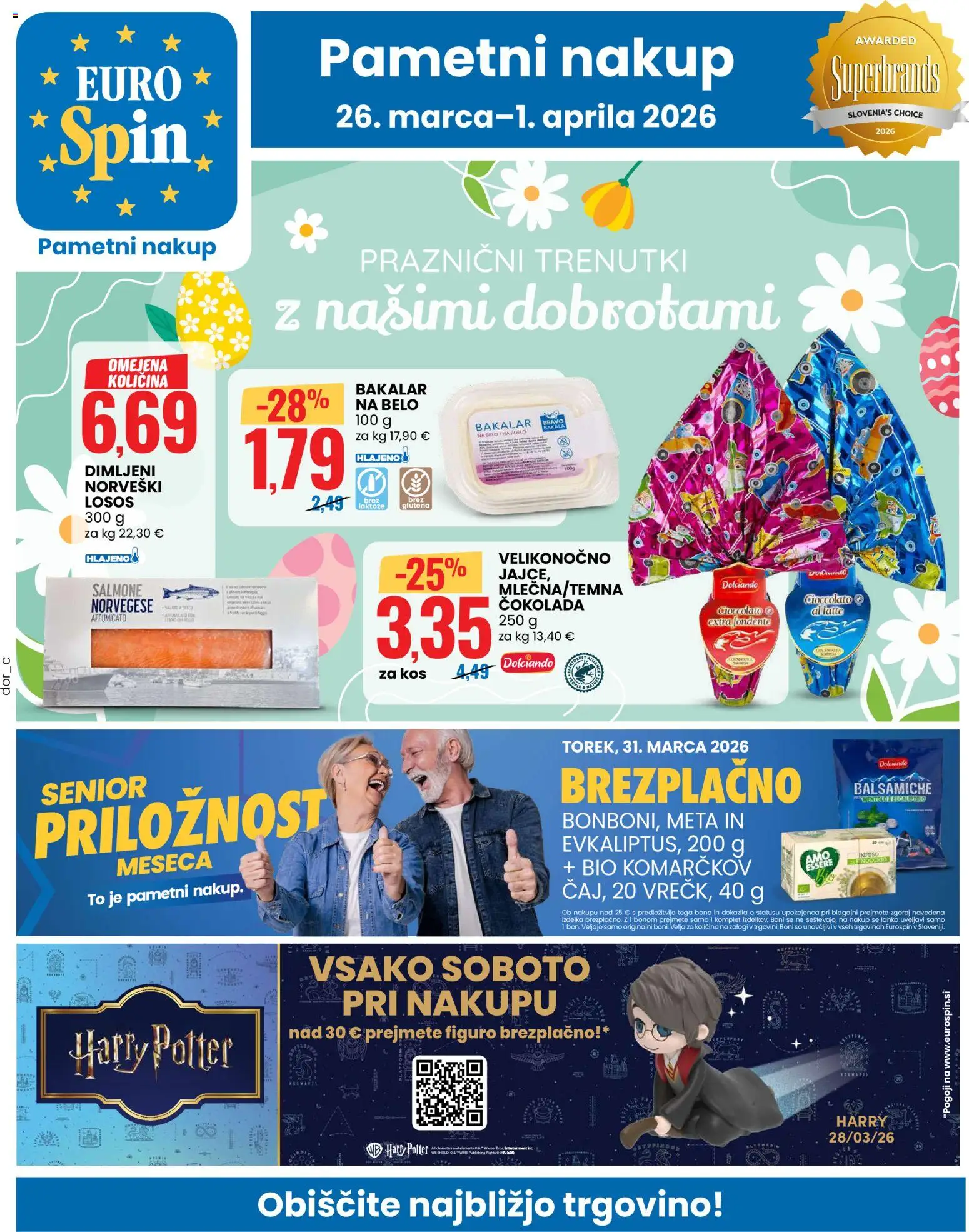Novi Eurospin katalog ponudbe – veljaven od 26.03.2026 | Stran: 1 | Izdelki: Losos, Kos, Cokolada, Caj
