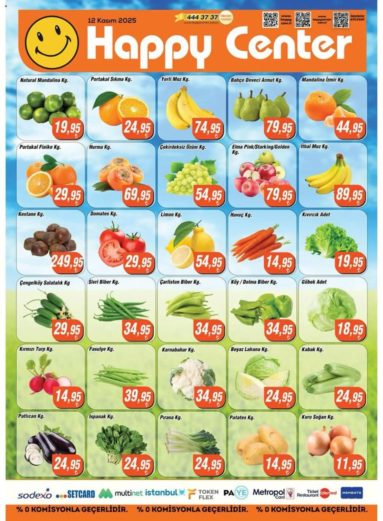 Happy Center Manav - 12.11.2025 tarihinden itibaren geçerlidir | Sayfa: 1 | Ürünler: Elma, Salatalık, Limon, Hurma