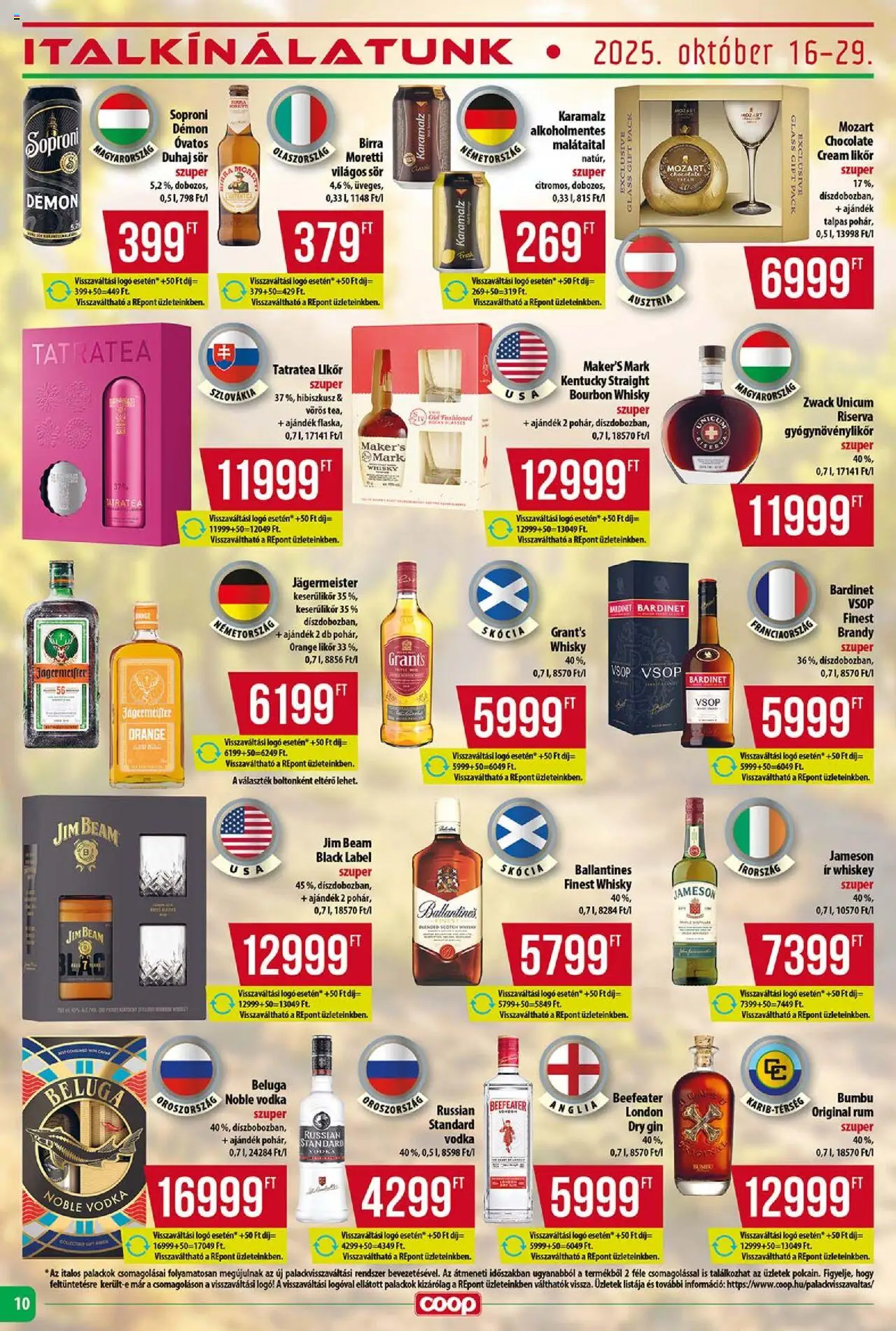 COOP akciós ujság - amely érvényes a következő dátumtól: 24.10.2025 | Oldal: 10 | Termékek: Jameson, Bourbon whisky, Gin, Likőr