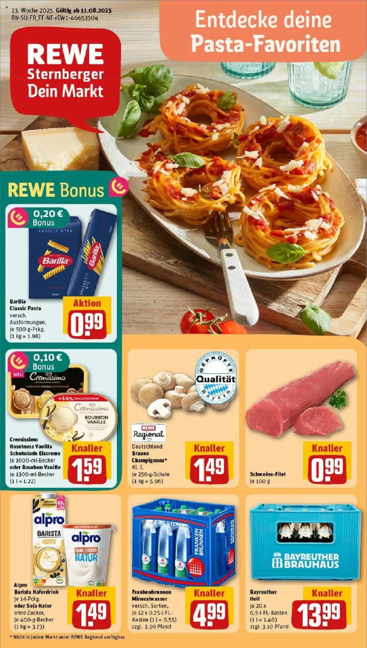 Rewe prospekt Nordheim V.d. Rhön	 - gültig ab dem 11.08.2025 | Seite: 1 | Produkte: Cremissimo, Mineralwasser, Zucker, Bourbon