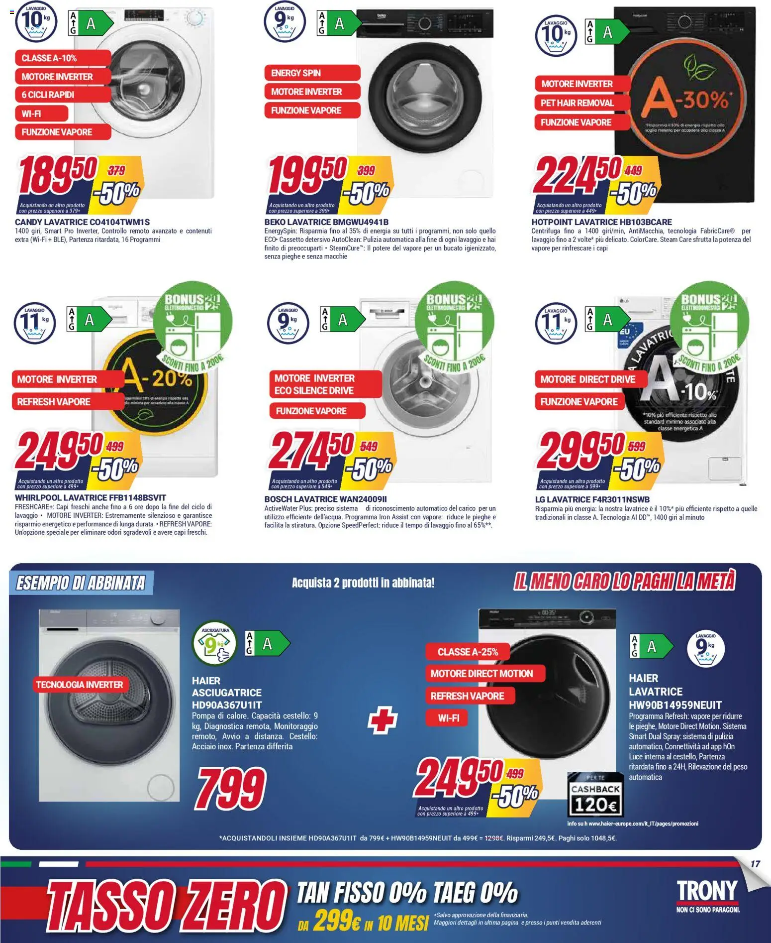 Volantino Trony del 04.12.2025 | Pagina: 17 | Prodotti: Tè, Centrifuga, Lavatrice, Asciugatrice