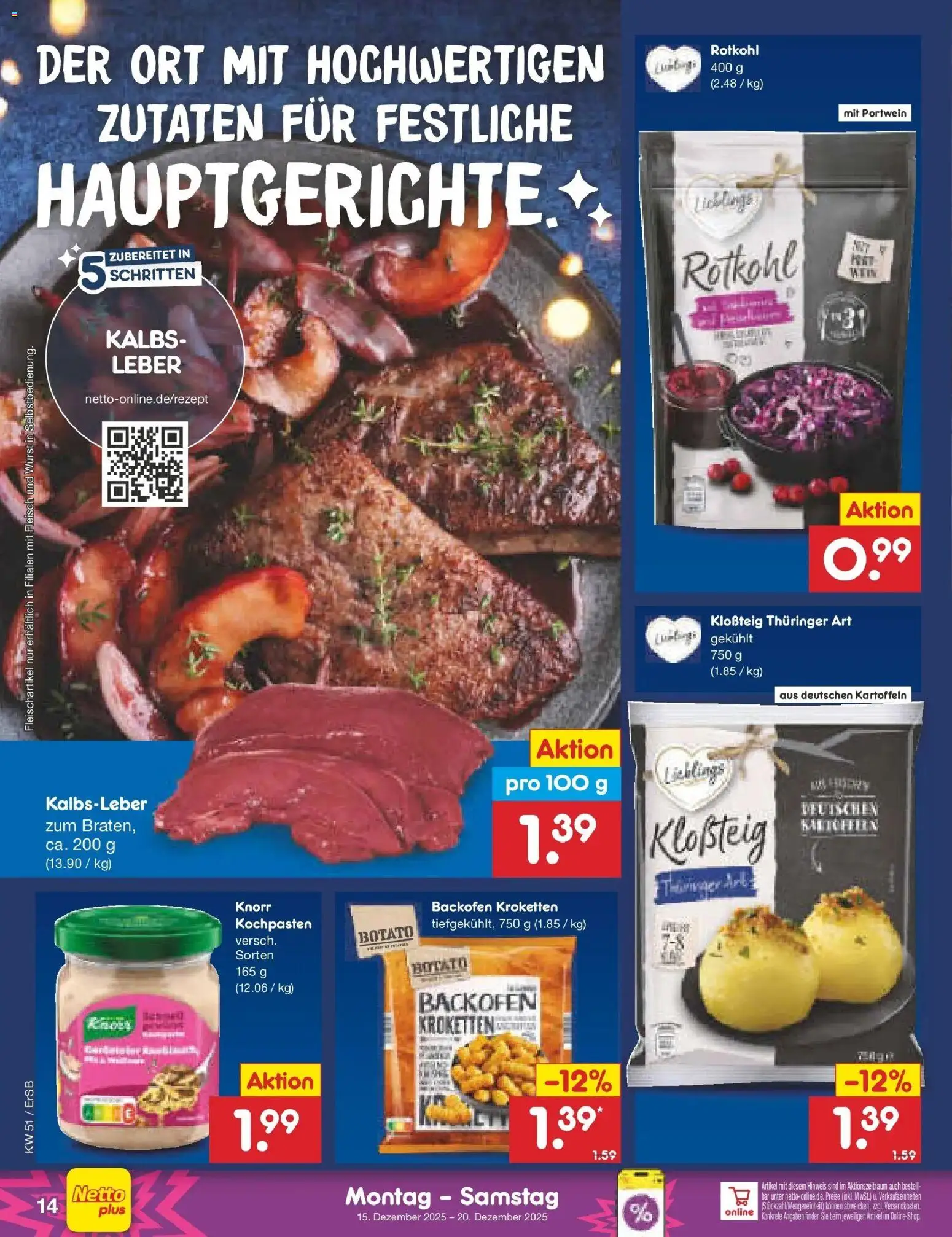 Netto Marken-Discount prospekt Nordhausen	 – gültig ab 15.12.2025 | Seite: 18 | Produkte: Rotkohl, Knorr, Backofen, Fleisch
