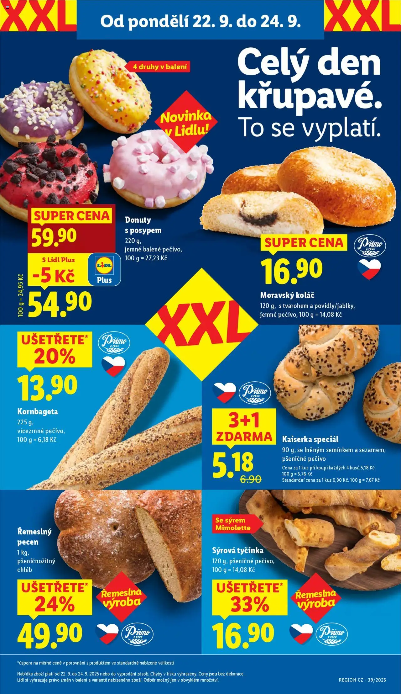 Lidl leták od 22.09.2025 | Strana: 15 | Produkty: Kaiserka, Chléb, Kornbageta, Pečivo