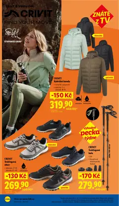 Náhled letáku CRIVIT Hybridní bunda, materiál: polyester, dámská: S-L, pánská: M-XL, větruodolná, vodoodpudivá od 16.02.2026 | Strana: 34 | Produkty: Bunda, Obuv, Tv, Trekingové hole