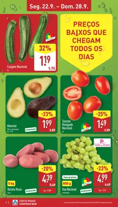 Aldi folheto │ válido de 22.09.2025 | Página: 2 | Produtos: Batata, Curgete, Abacate, Tomate