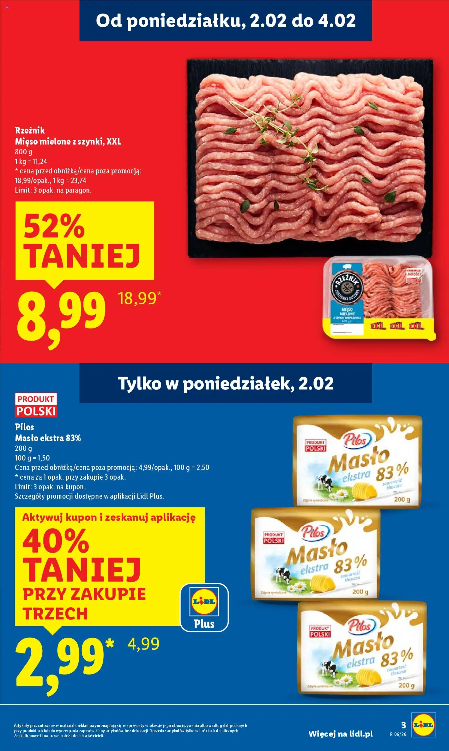 Lidl Gazetka od 02.02.2026 | Strona: 3 | Produkty: Mięso, Mięso mielone, Masło