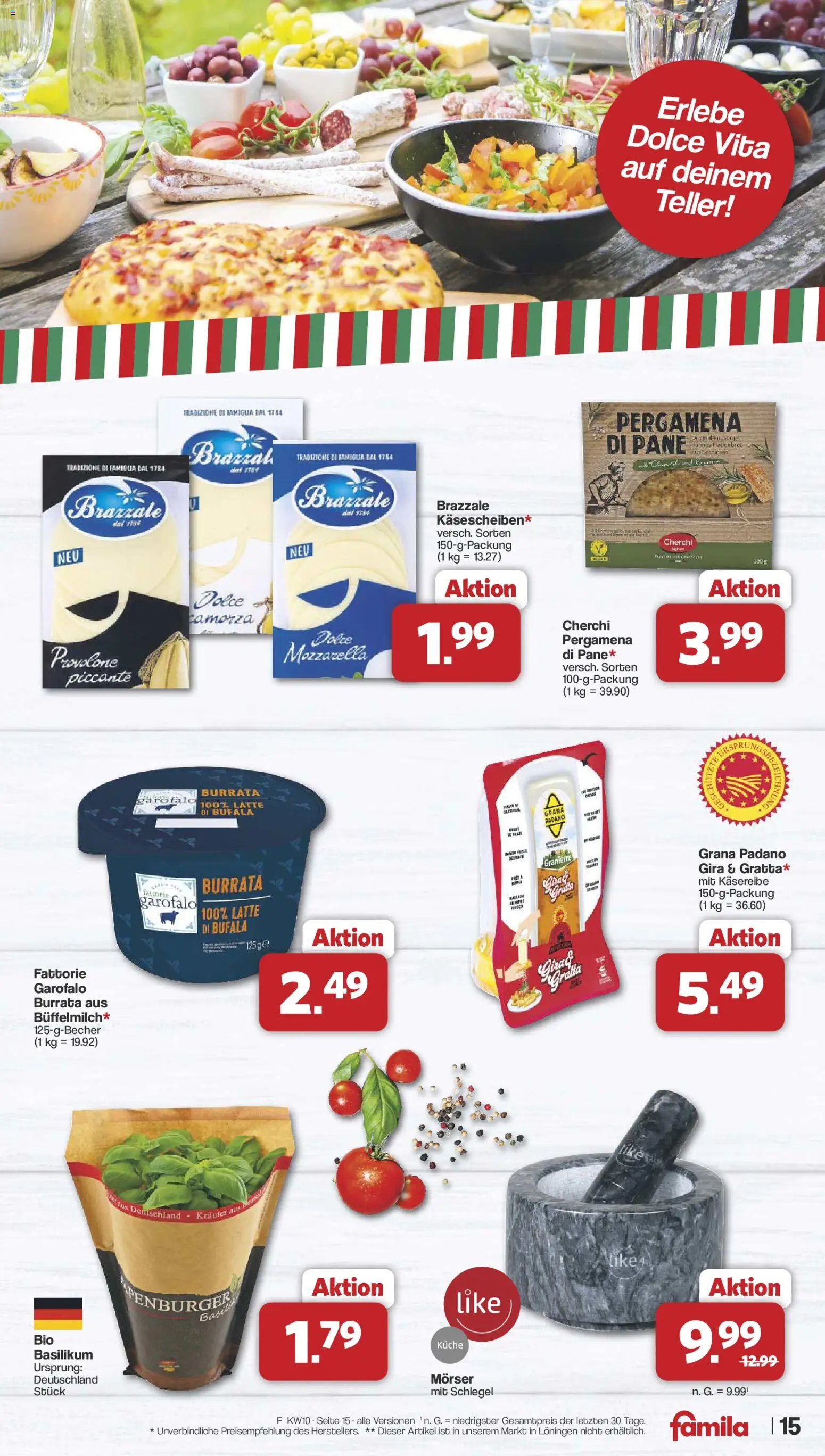 Famila Nordwest Prospekt 	 – gültig ab 02.03.2026 | Seite: 15 | Produkte: Mozzarella, Küche, Pane, Burrata