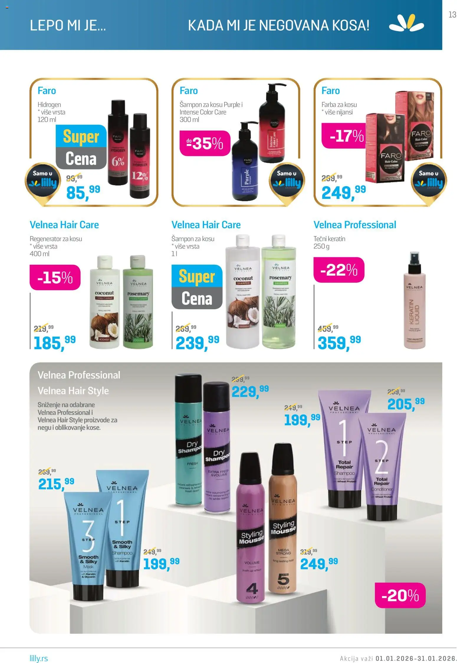 Lilly drogerie katalog - važi od 01.01.2026 | Strana: 13 | Proizvode: Protein, Šampon, Farba za kosu