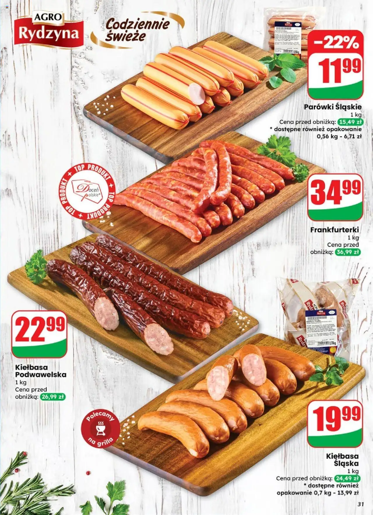 Dino Gazetka od 17.09.2025 | Strona: 31 | Produkty: Kiełbasa, Top, Frankfurterki, Kiełbasa podwawelska