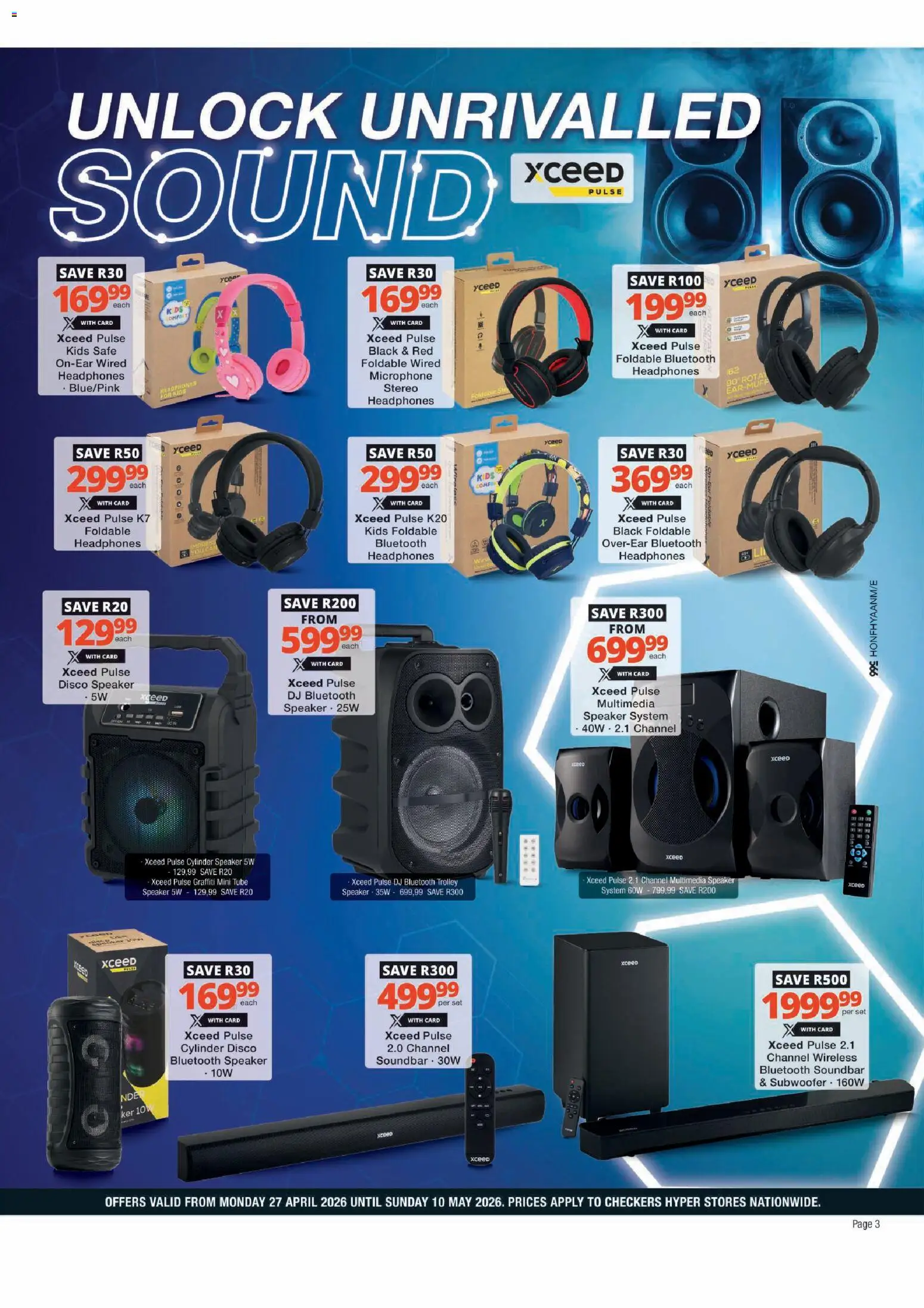 New Checkers catalogue – valid from 27.04.2026 | Page: 3 | Products: Microphone, Speaker, Soundbar, Subwoofer