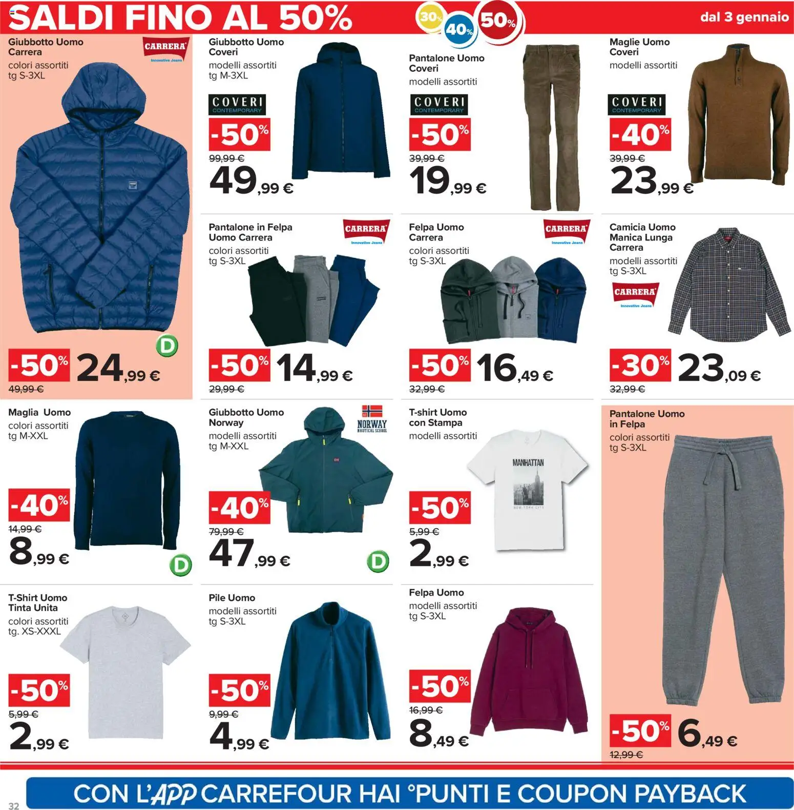 Volantino Carrefour del 02.01.2026 | Pagina: 32 | Prodotti: Camicia, Felpa, Jeans, Stampa
