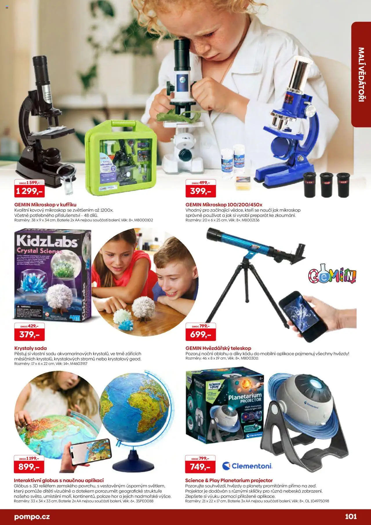 POMPO katalog Vánoce 2025 od 16.10.2025 | Strana: 101 | Produkty: Globus, Projektor, Mikroskop, Baterie