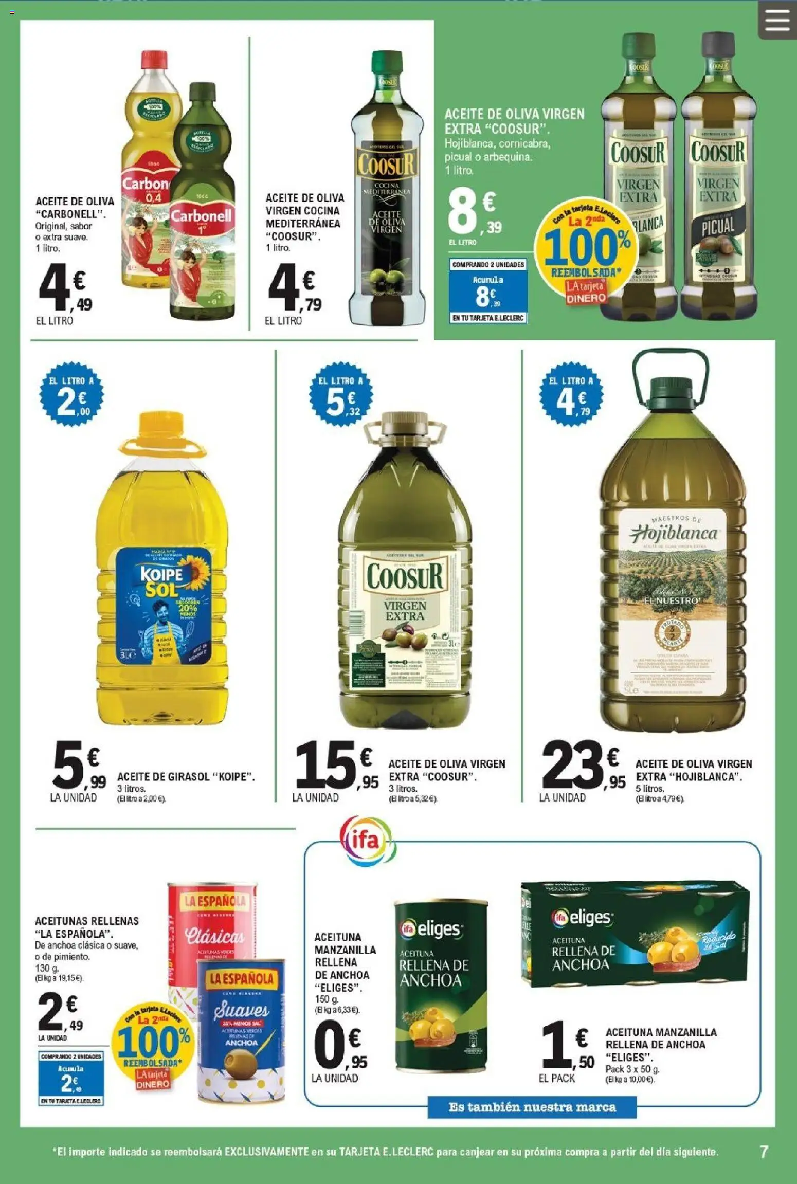 E.Leclerc folleto │ válido desde el 11.03.2026 | Página: 7 | Productos: Aceite, Aceite de oliva virgen extra, Aceite de girasol, Anchoa