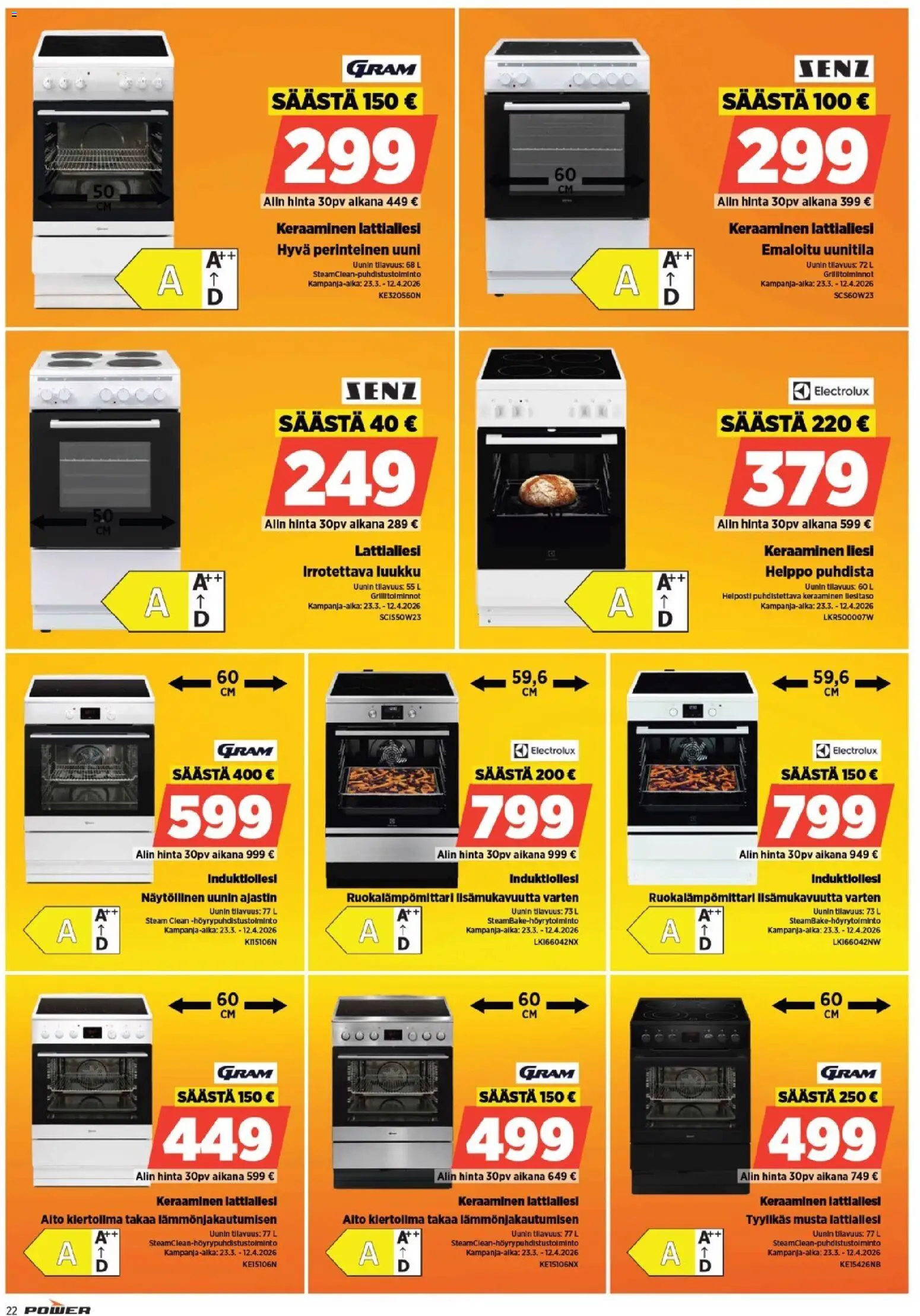 Power - POWER HINTAAN Viikon mainoslehti – voimassa 31.03.2026 alkaen | Sivu: 23 | Tuotteet: Uuni, Liesi, Lattialiesi
