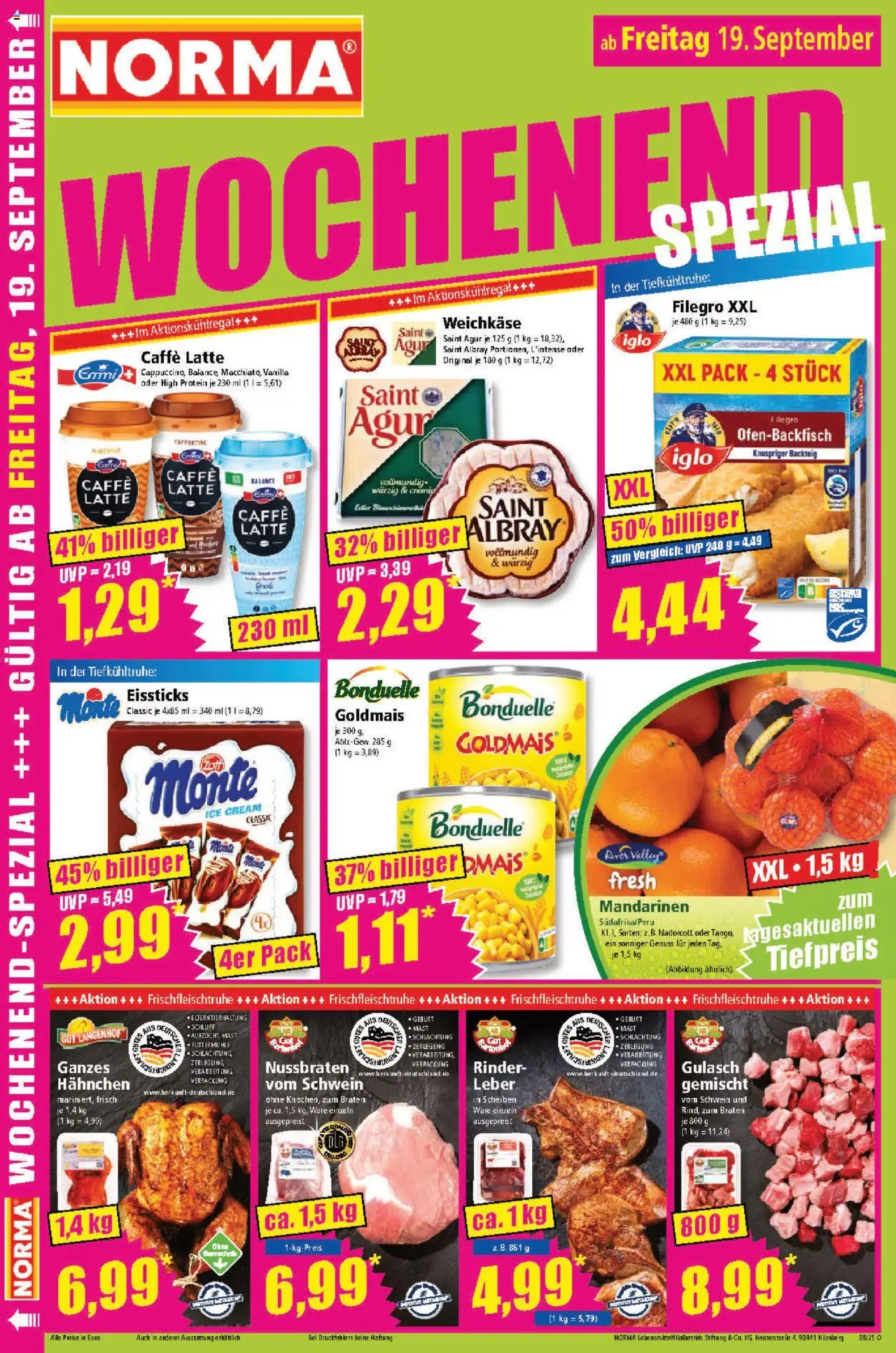 Norma Prospekt 	 – gültig ab 15.09.2025 | Seite: 18 | Produkte: Hahnchen, Iglo, Mandarinen, Gulasch