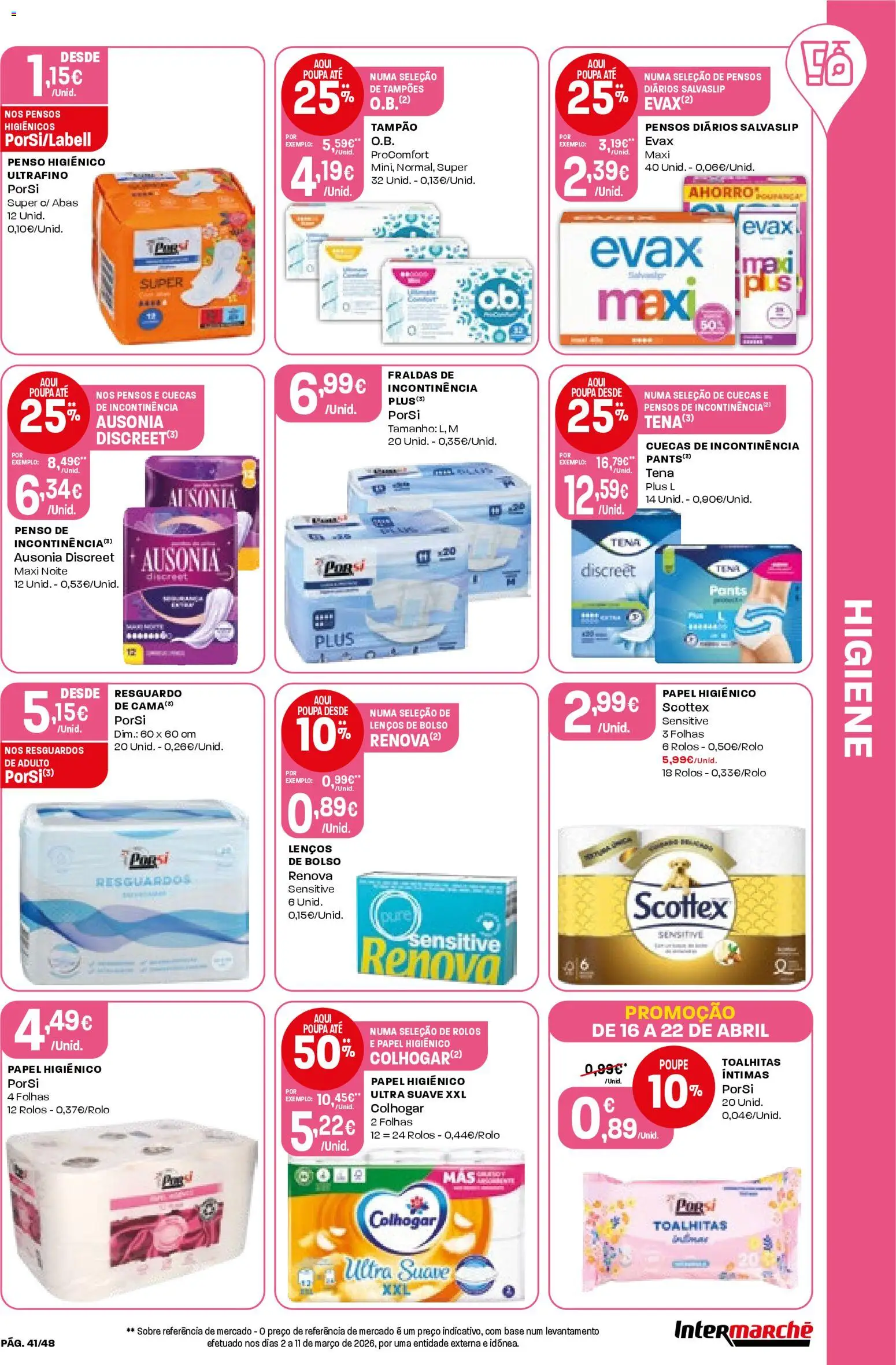 Intermarché folheto │ válido de 16.04.2026 | Página: 41 | Produtos: Pensos higiénicos, Fraldas, Base, Cuecas