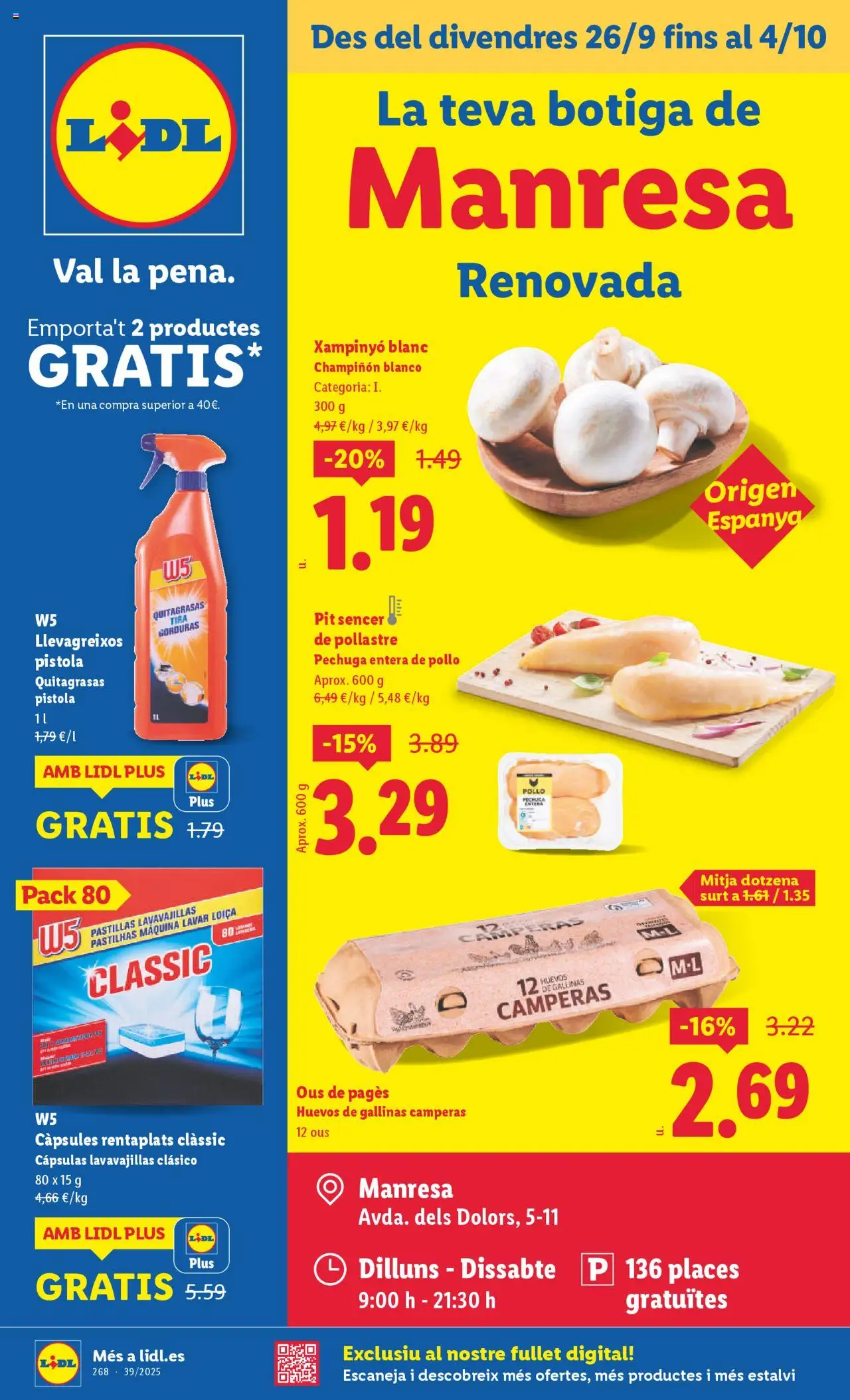 Lidl - Manresa │ válido desde el 26.09.2025 | Página: 1 | Productos: Huevos, Pastillas lavavajillas, Lavavajillas