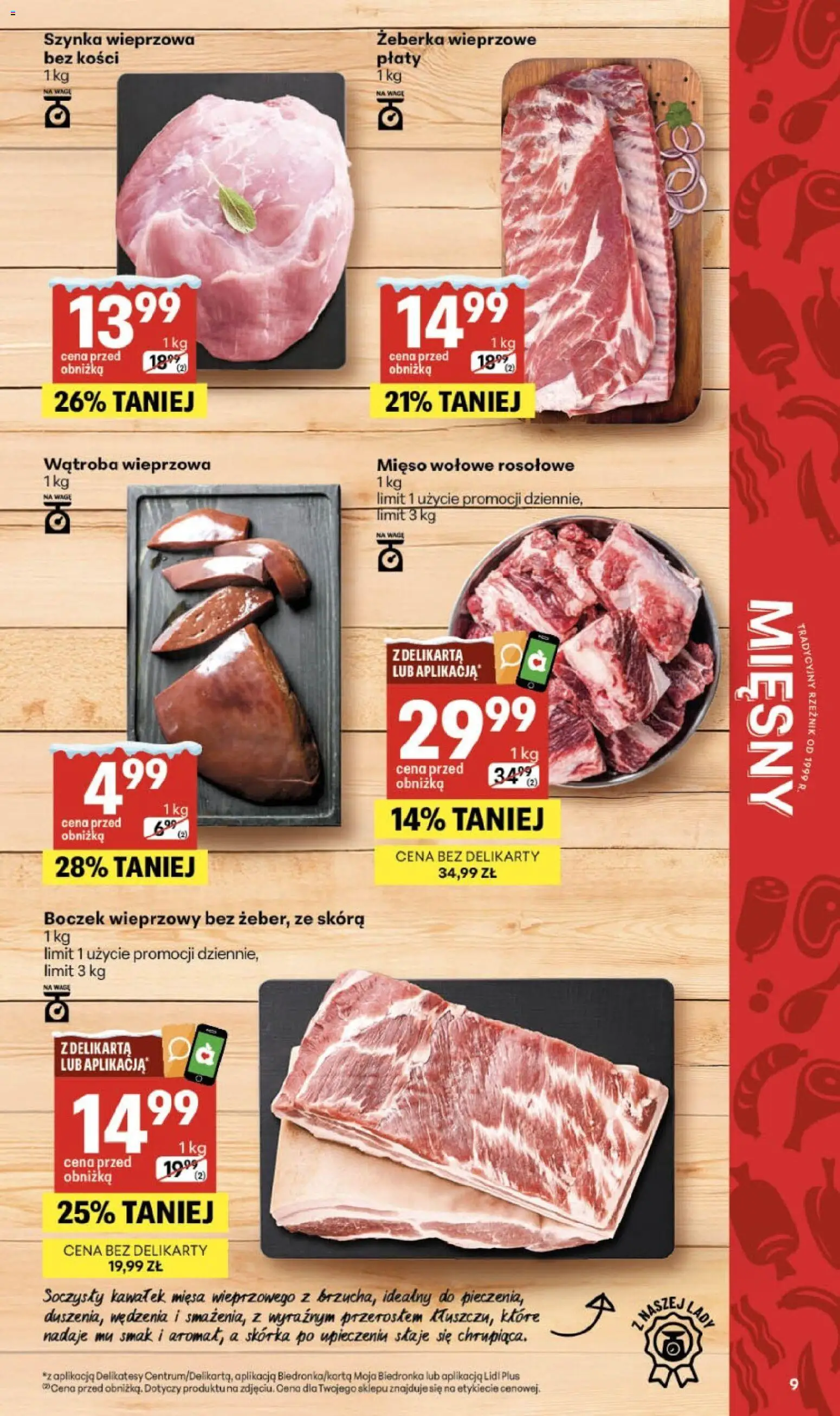 Delikatesy Centrum Gazetka - Sklepy Własne od 22.01.2026 | Strona: 9 | Produkty: Mięso, Szynka wieprzowa, Szynka, Delikatesy